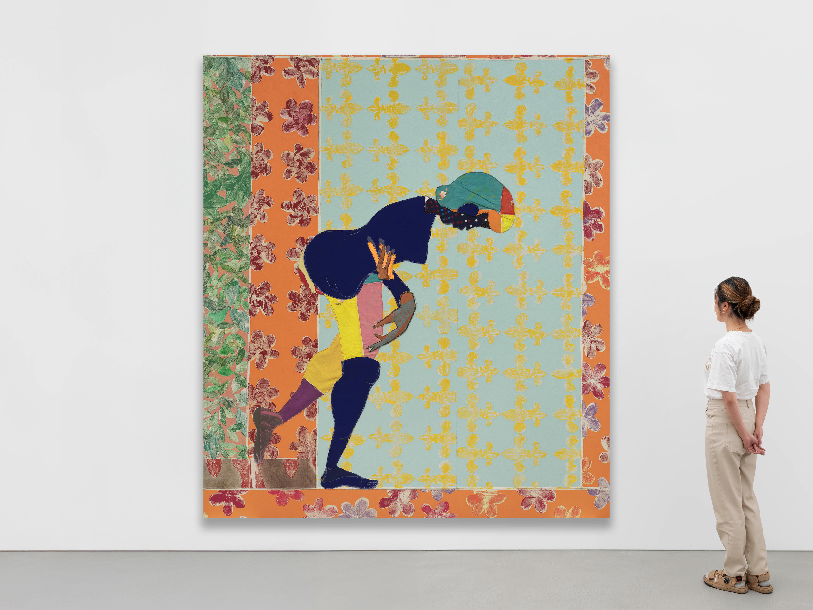 Tschabalala Self Submission2025 Acrylic paint, fabric, thread, coloured pencil, painted canvas on canvas 243.8 x 213.4 x 3.8 cm 96...