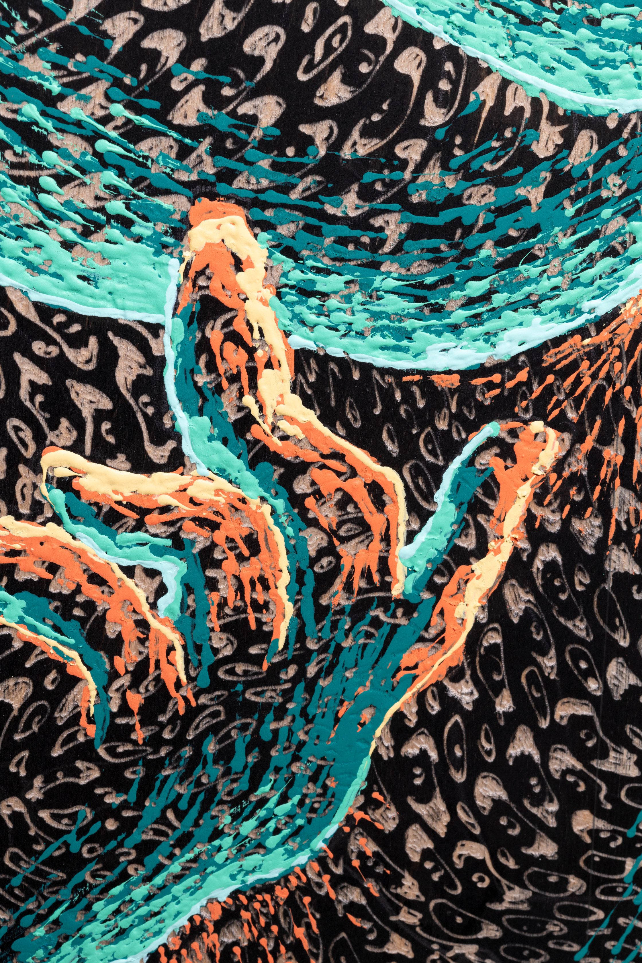 Didier William Joy is Flight2023 Acrylic, oil, ink, wood carving on panel 177.8 x 269.2 cm 70 x 106 in