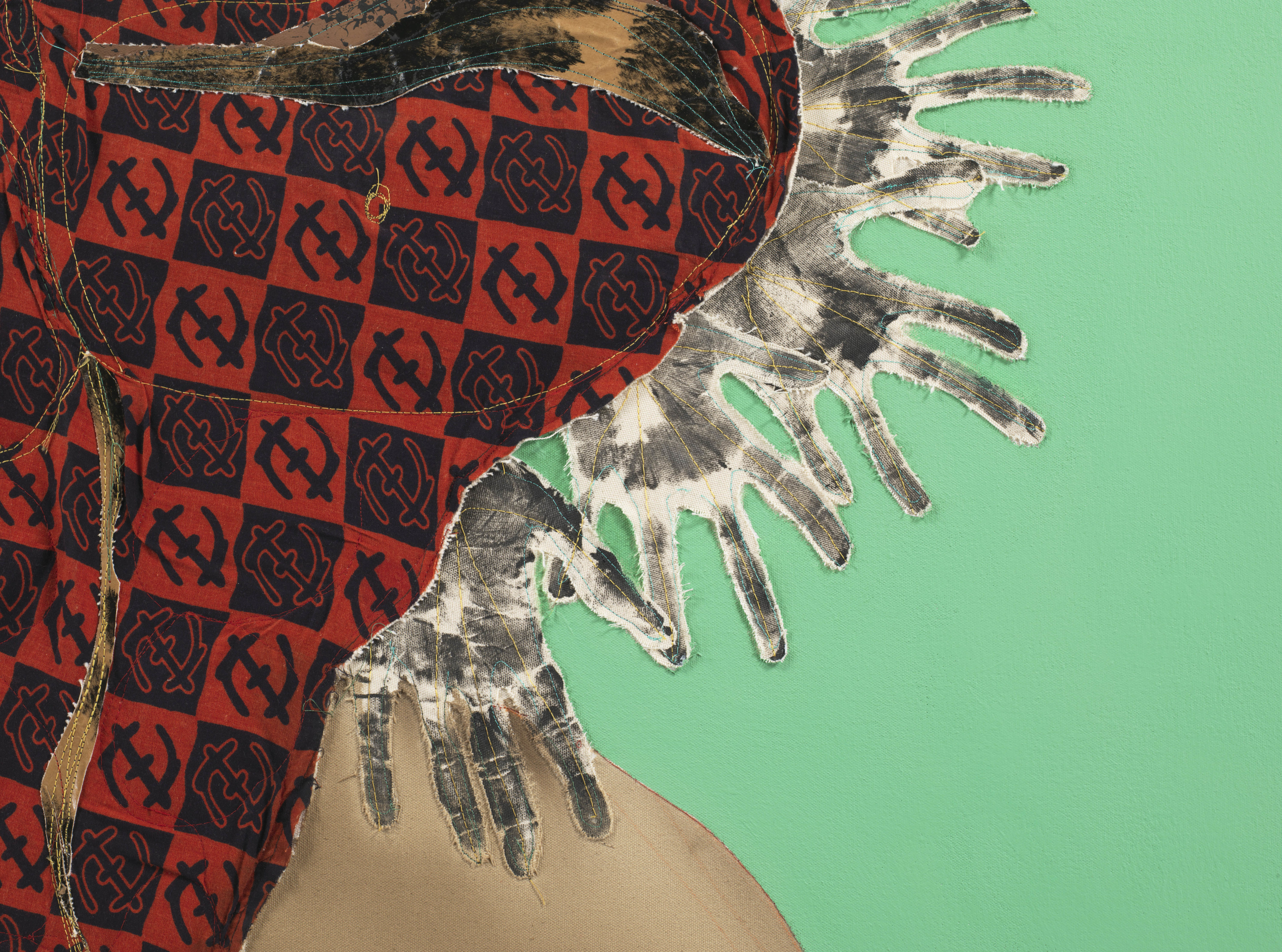 Tschabalala Self Black Hand2020 Fabric, silk, painted canvas and acrylic on canvas 172.7 x 127 cm 68 x 50 in