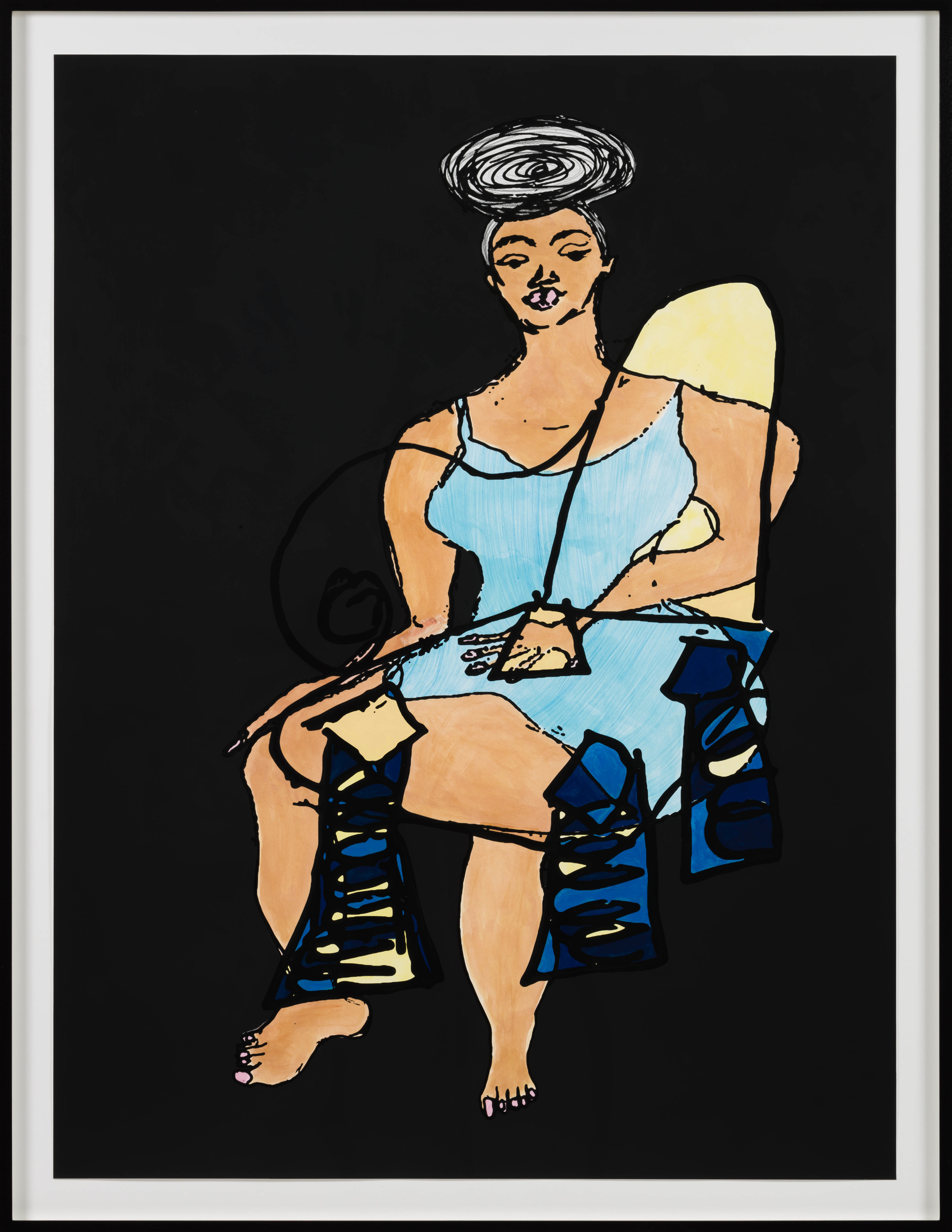 Tschabalala Self, At Home - Lady in Blue Before Bed, 2022