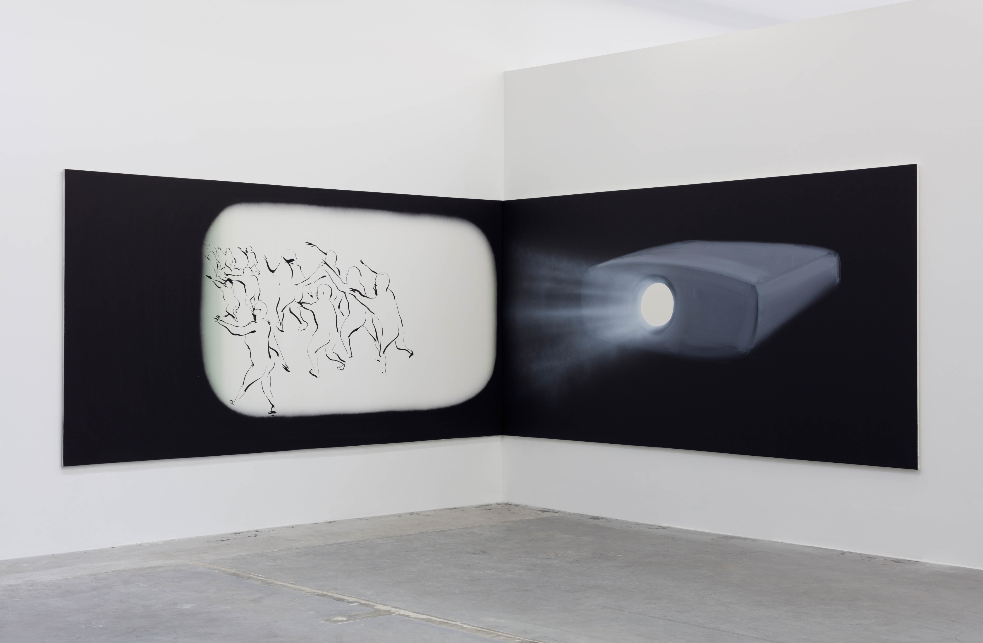Tala Madani, Corner Projection (Crowd Running), 2019