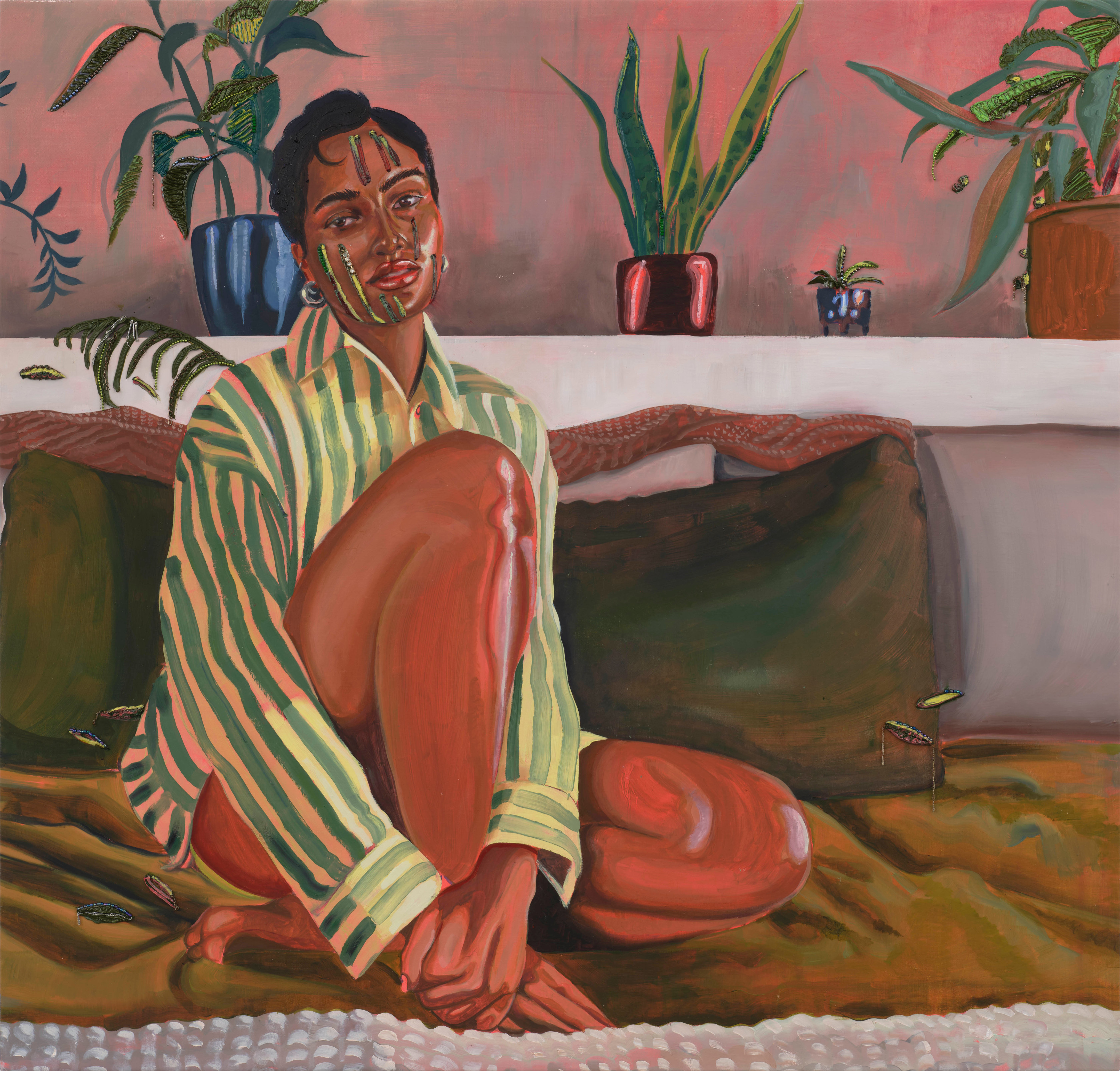 Gisela McDaniel Earth Side2024 Oil on canvas, audio 71 x 74 x 1.8 cm 28 x 29 1/8 x 3/4...