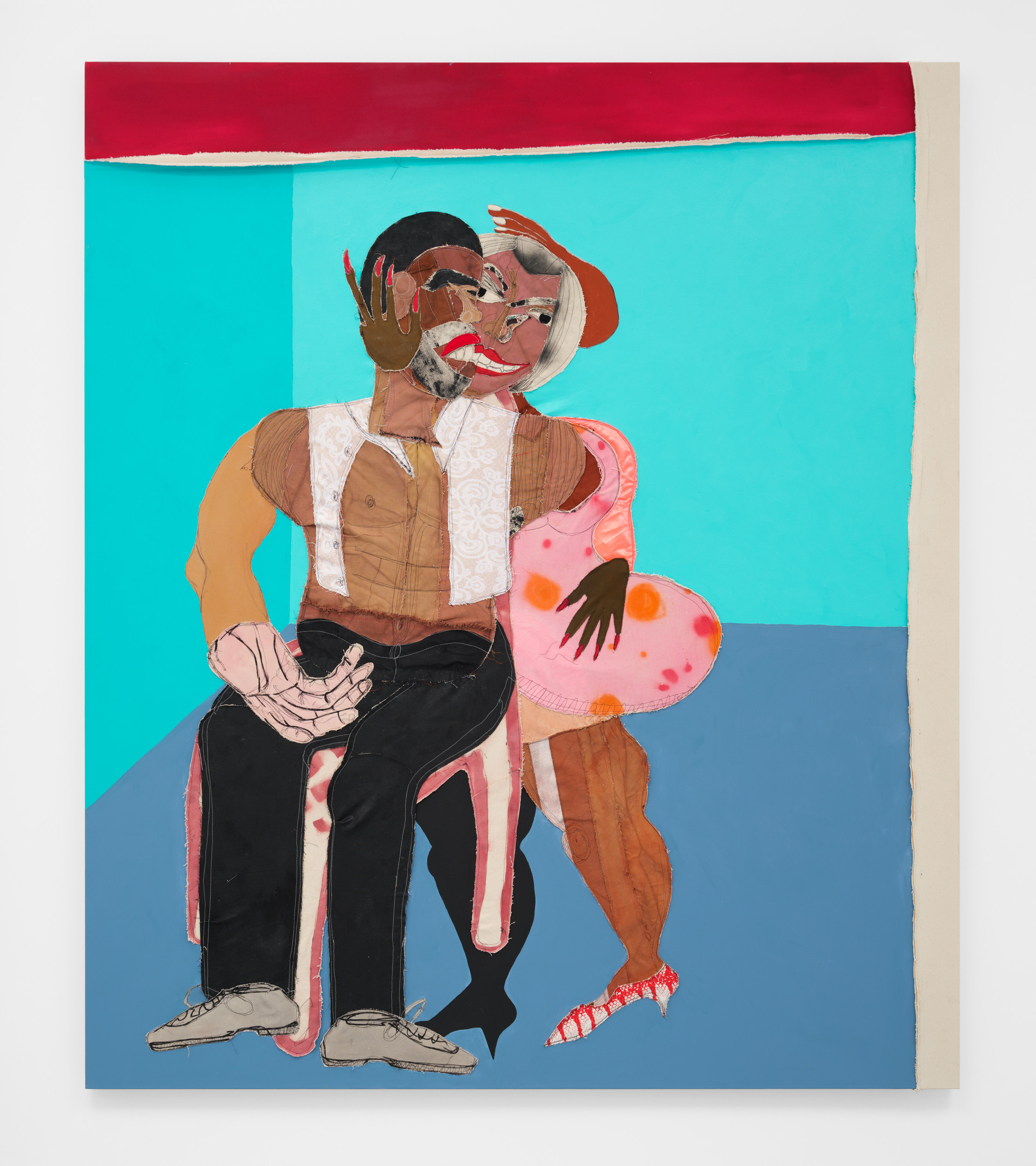 Tschabalala Self Madly2022 Silk, satin, fabric, acrylic, flashe, spray paint, thread, painted canvas and dyed canvas on canvas. 213.4 x...