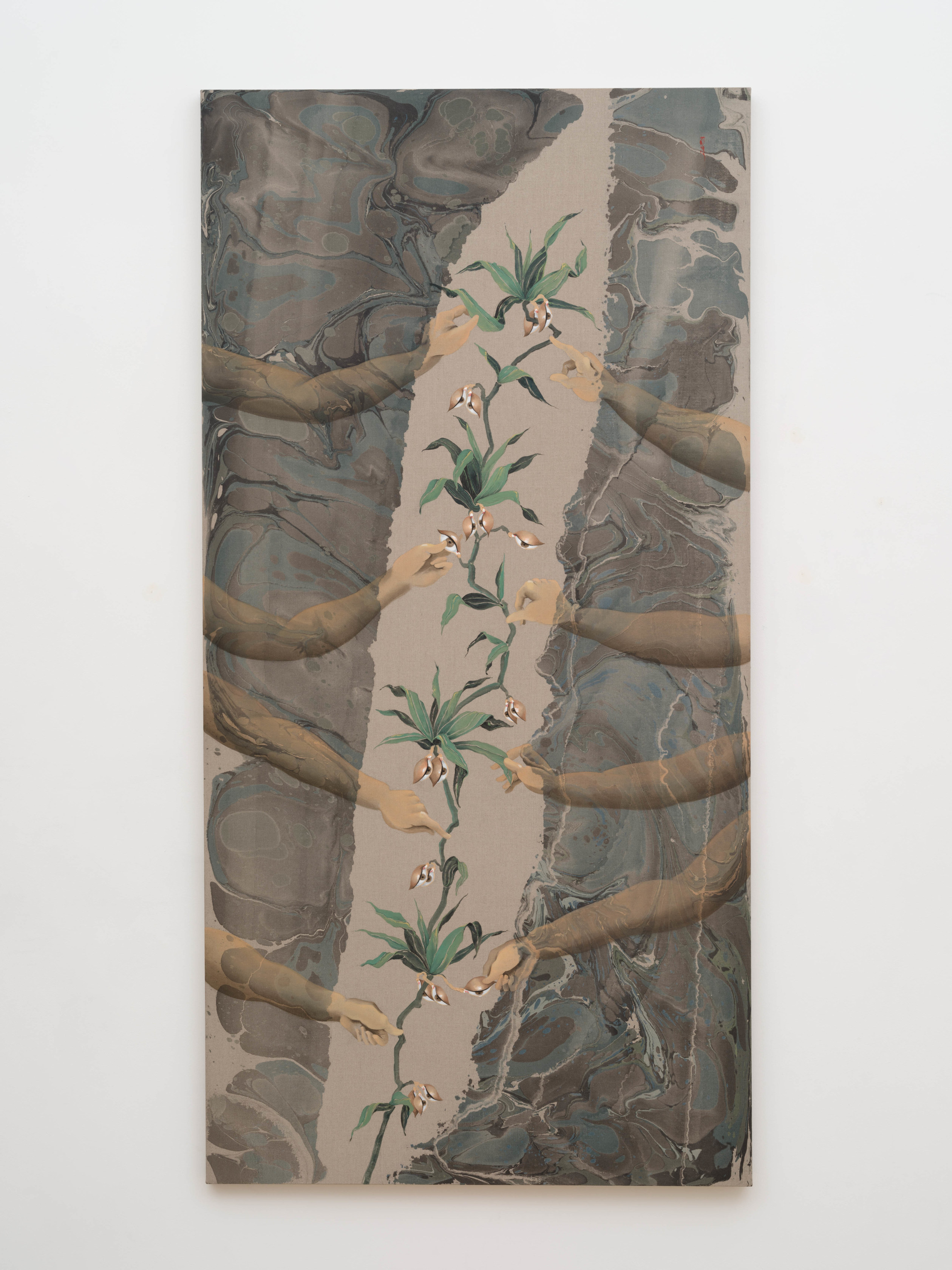 Hayv Kahraman Mourning Flower2024 Oil and acrylic on linen 279.4 x 127 cm 110 x 50 in