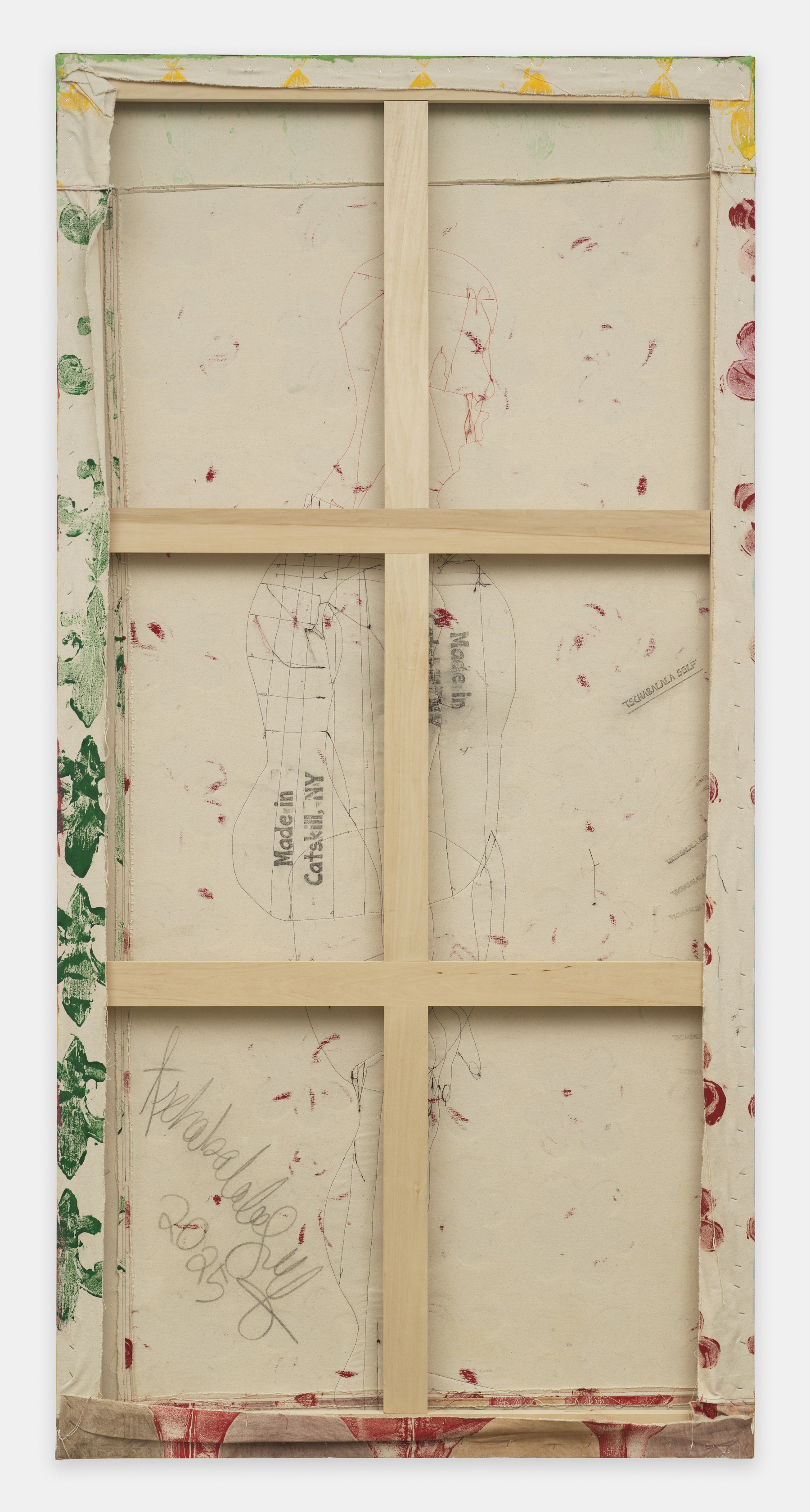 Tschabalala Self Humility2025 Acrylic paint, fabric, thread, coloured pencil, painted canvas on canvas 243.8 x 121.9 x 4.4 cm 96...