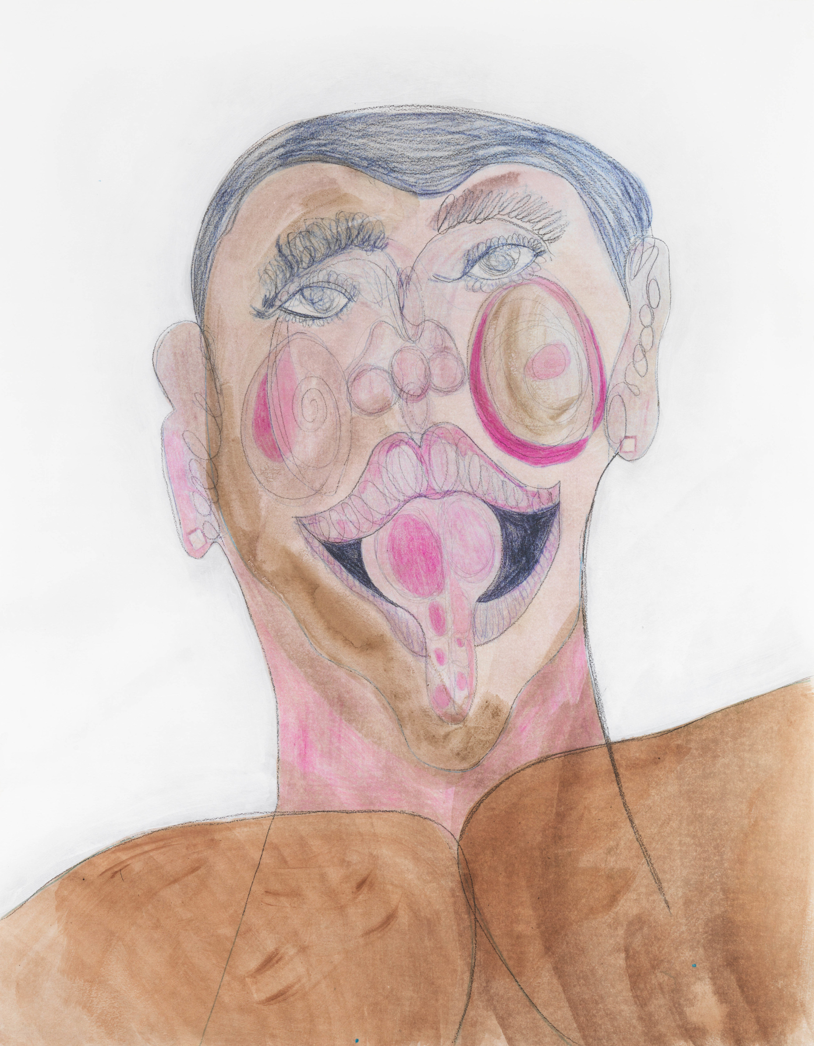 Tschabalala Self, Black Face with Wide Chest , 2021