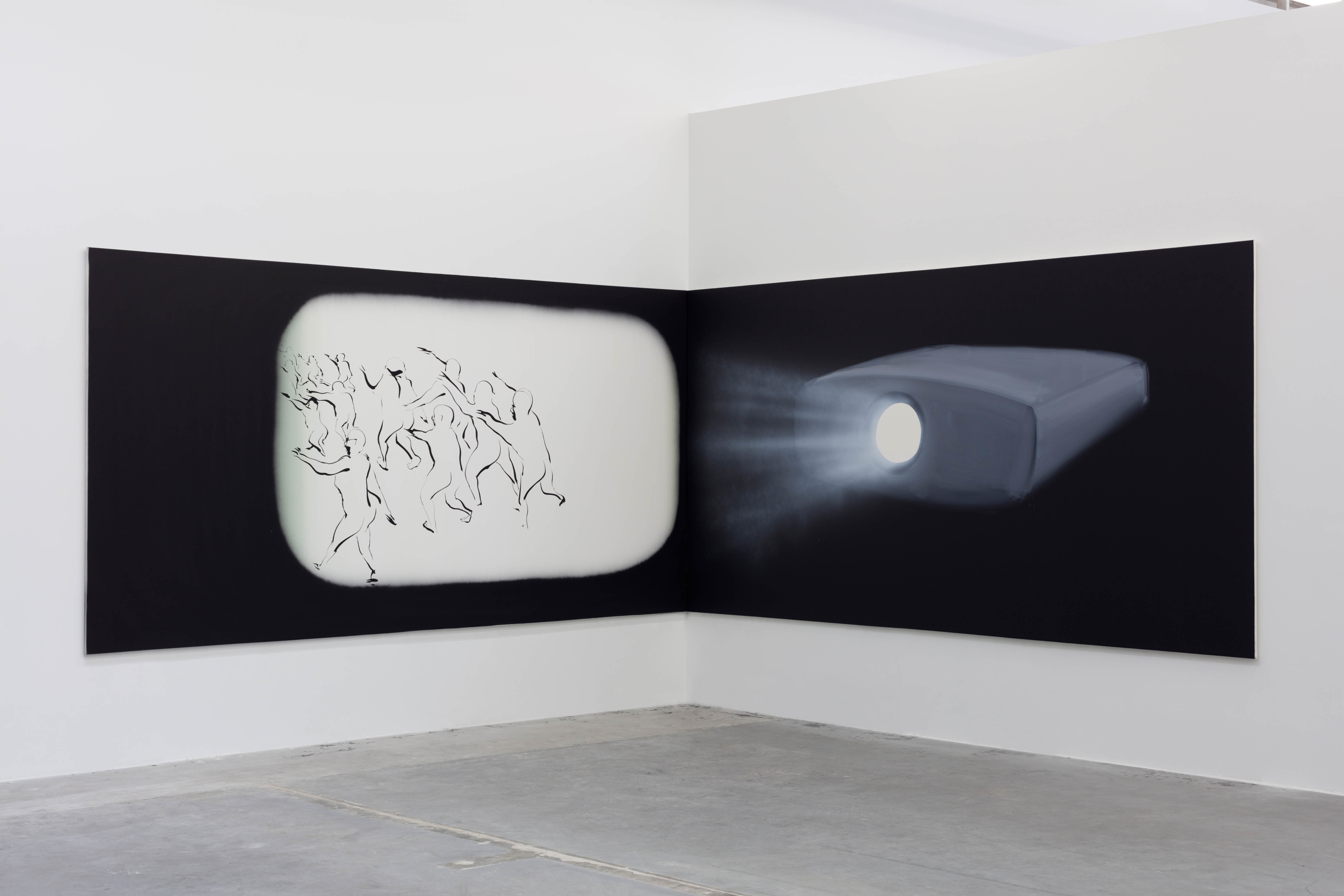 Tala Madani, Corner Projection (Crowd Running), 2019