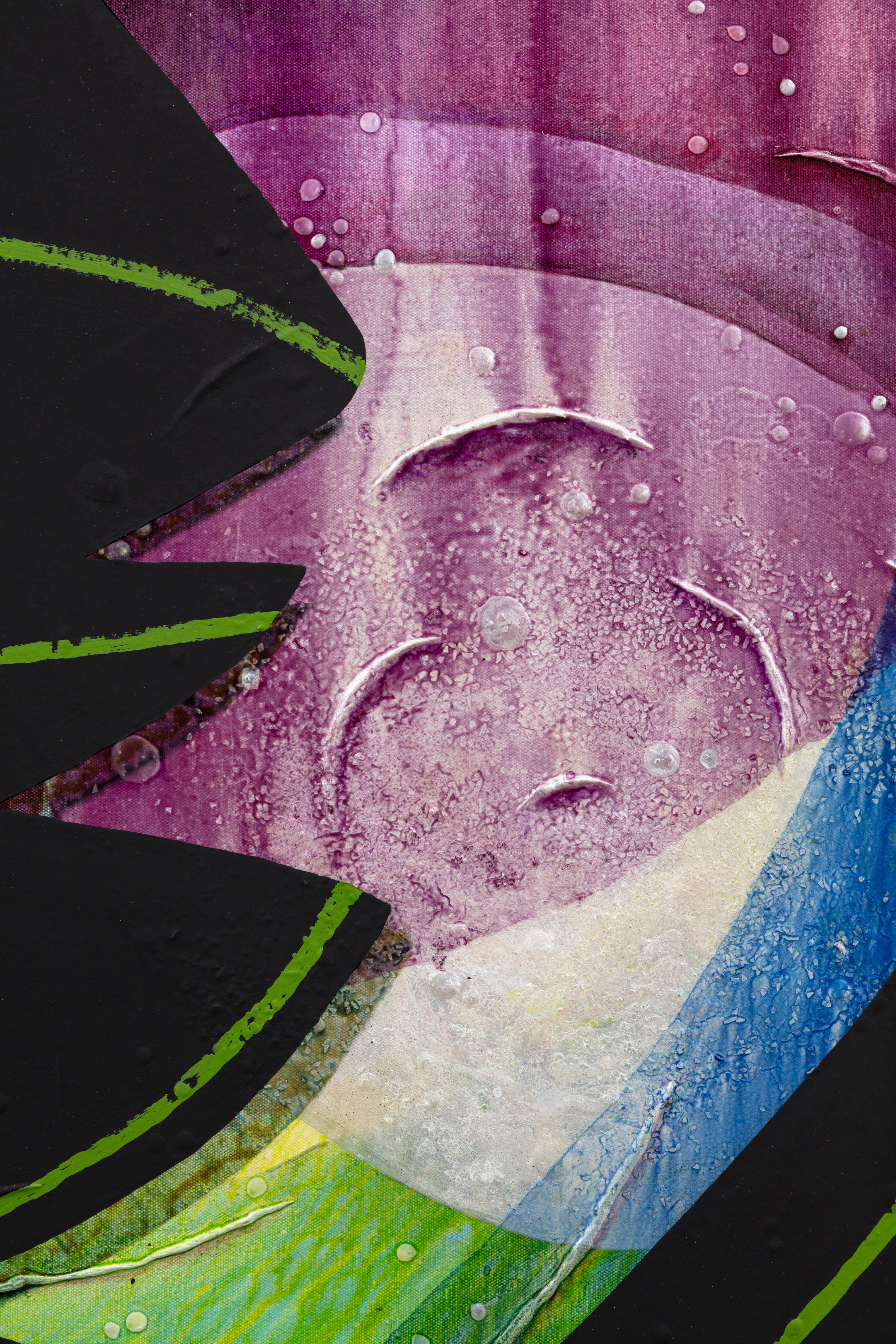 Carrie Moyer Cave Dwellers Who Paint Abstraction2025 Acrylic, pumice, glitter, and glass on canvas 121.9 x 101.6 cm 48 x...