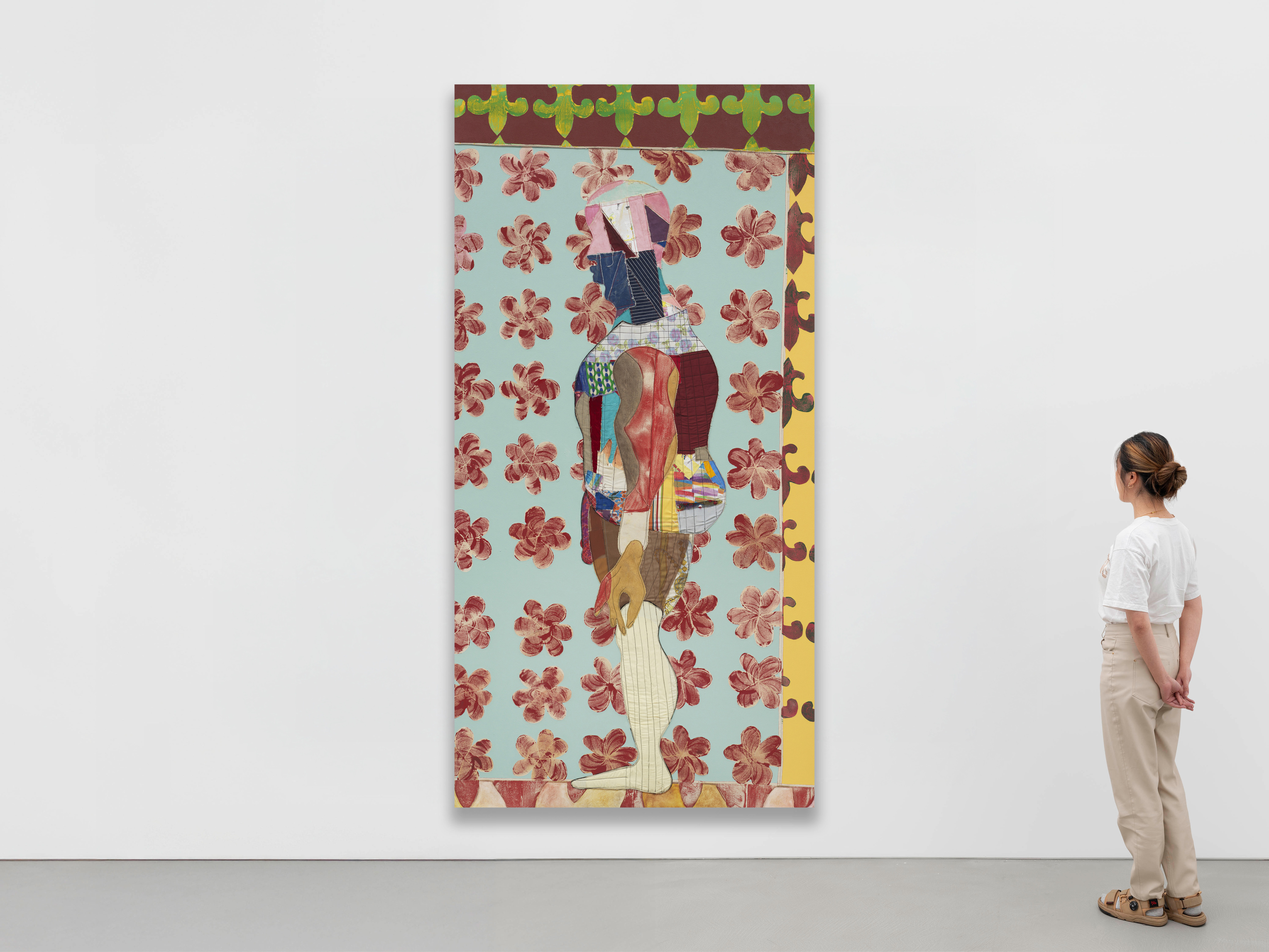 Tschabalala Self Humility2025 Acrylic paint, fabric, thread, coloured pencil, painted canvas on canvas 243.8 x 121.9 x 4.4 cm 96...