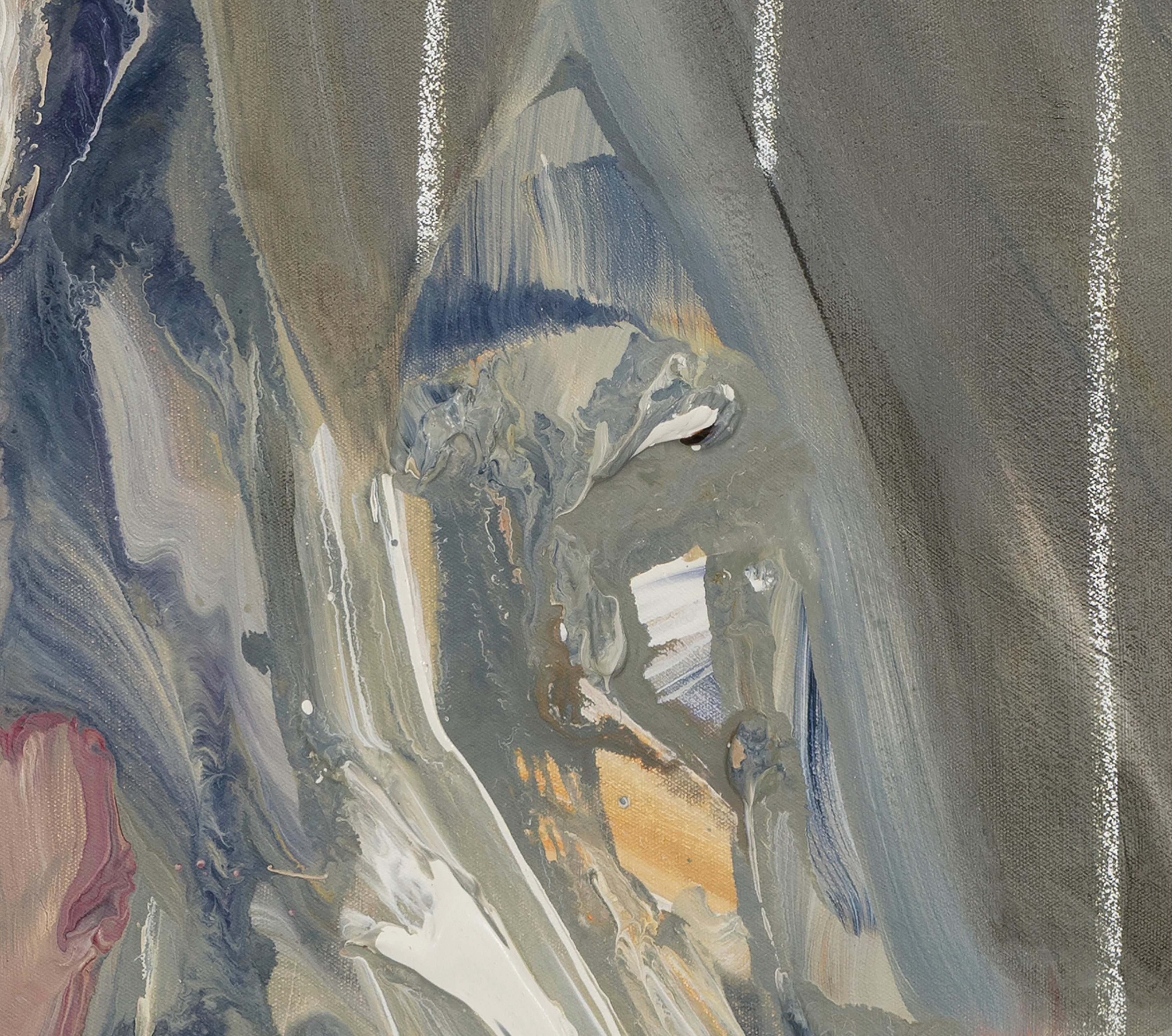 Manuel Mathieu The Presence2025 Acrylic, chalk, fabric and ink on canvas 101.6 x 101.6 cm 40 x 40 in