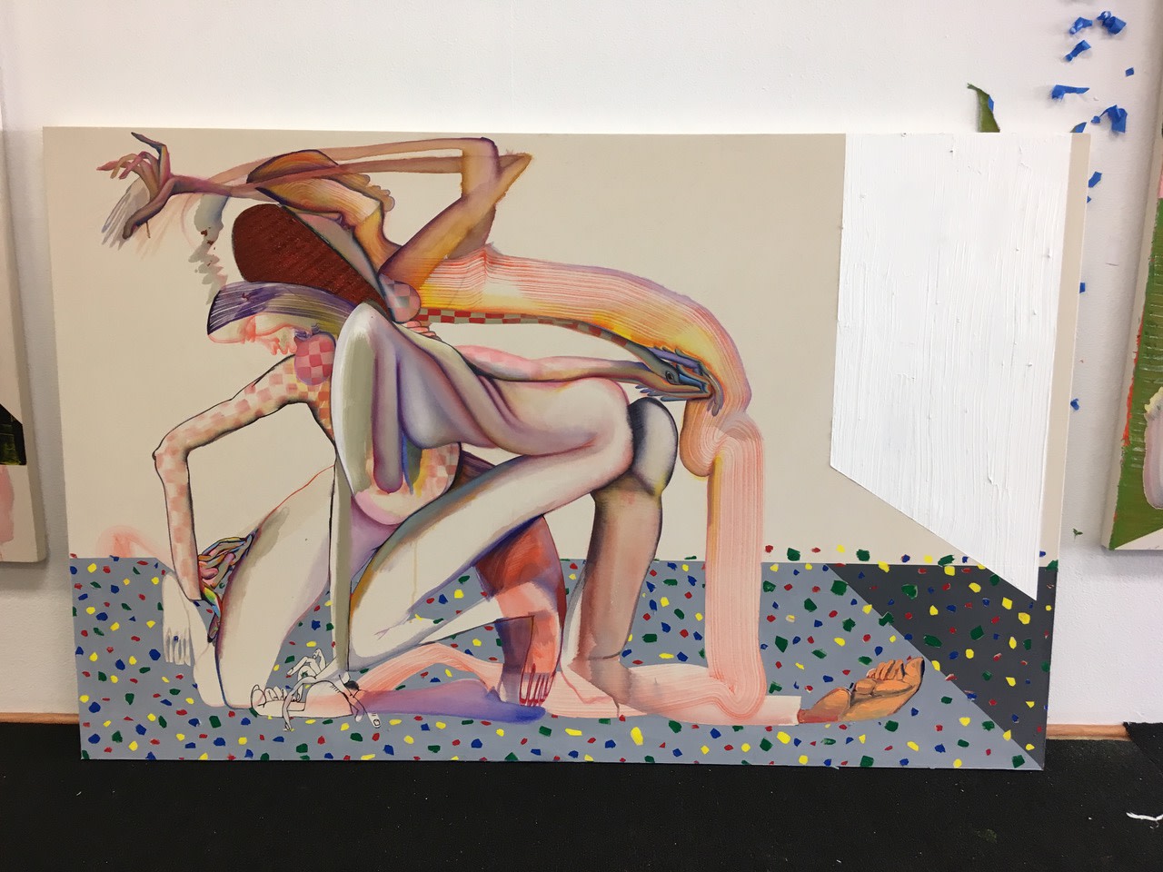 Christina Quarles Yew Brought it Up2018 Acrylic on Canvas 139.7 x 218.4 cm 55 x 86 in