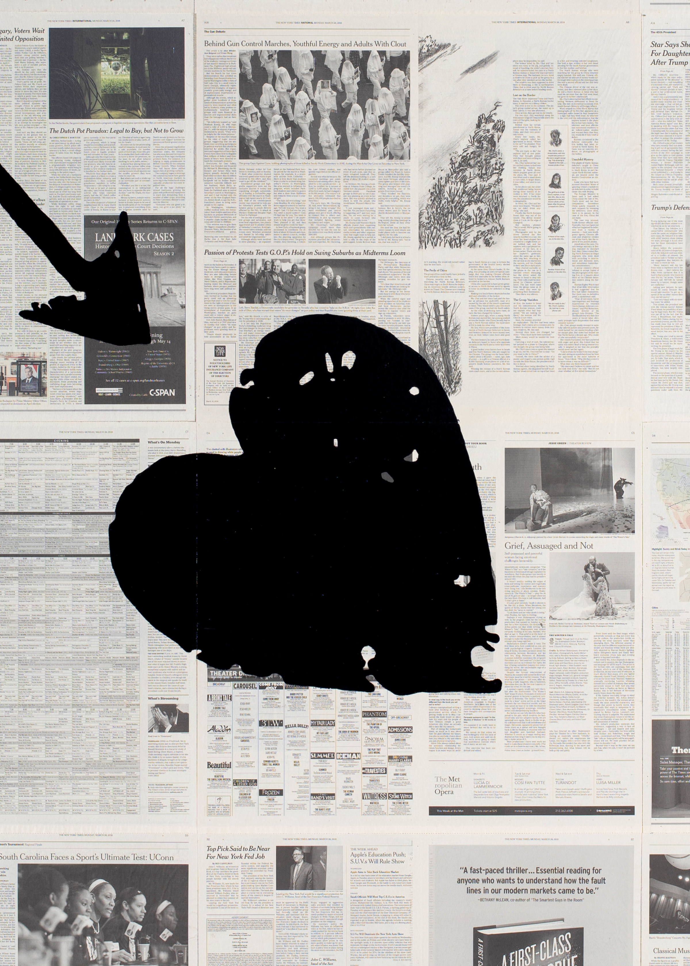 Rirkrit Tiravanija, untitled 2020 (black flag no. 3, new york times, march 8/26, 2018), 2020