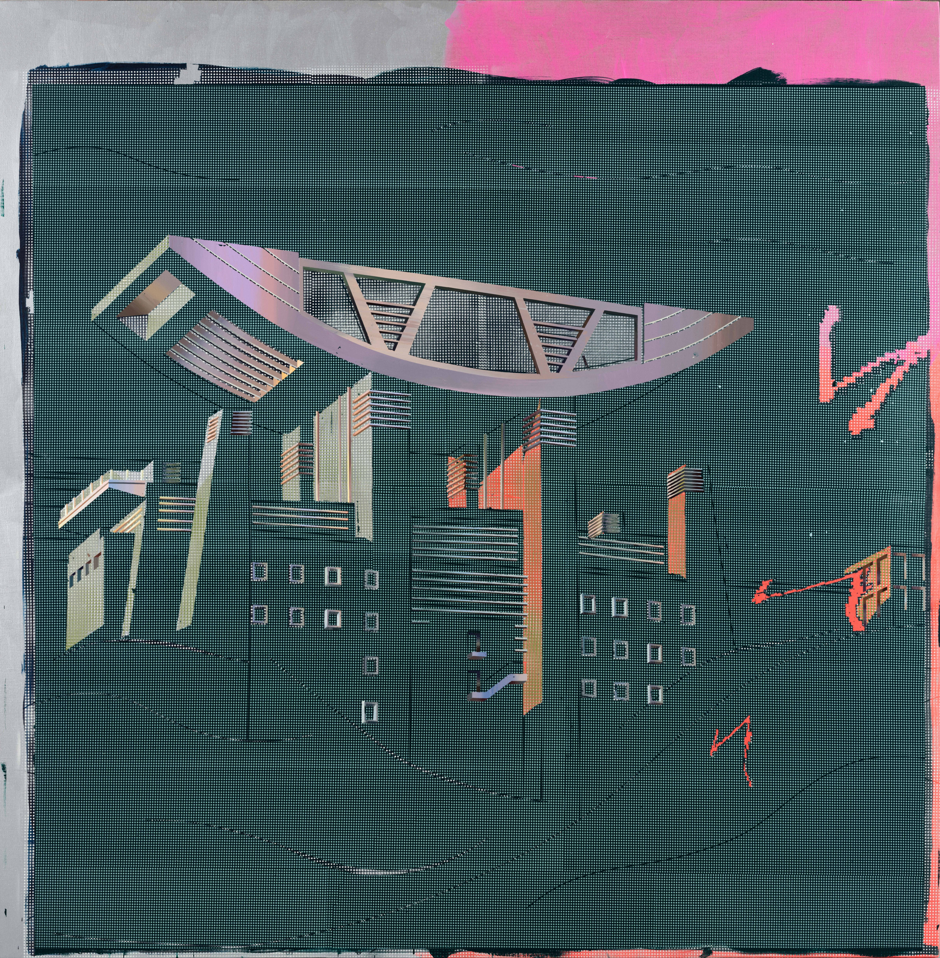 Cui Jie The Second Generation of Peak Tower 22019 Acrylic and spray paint on canvas 200 x 200 cm 78...