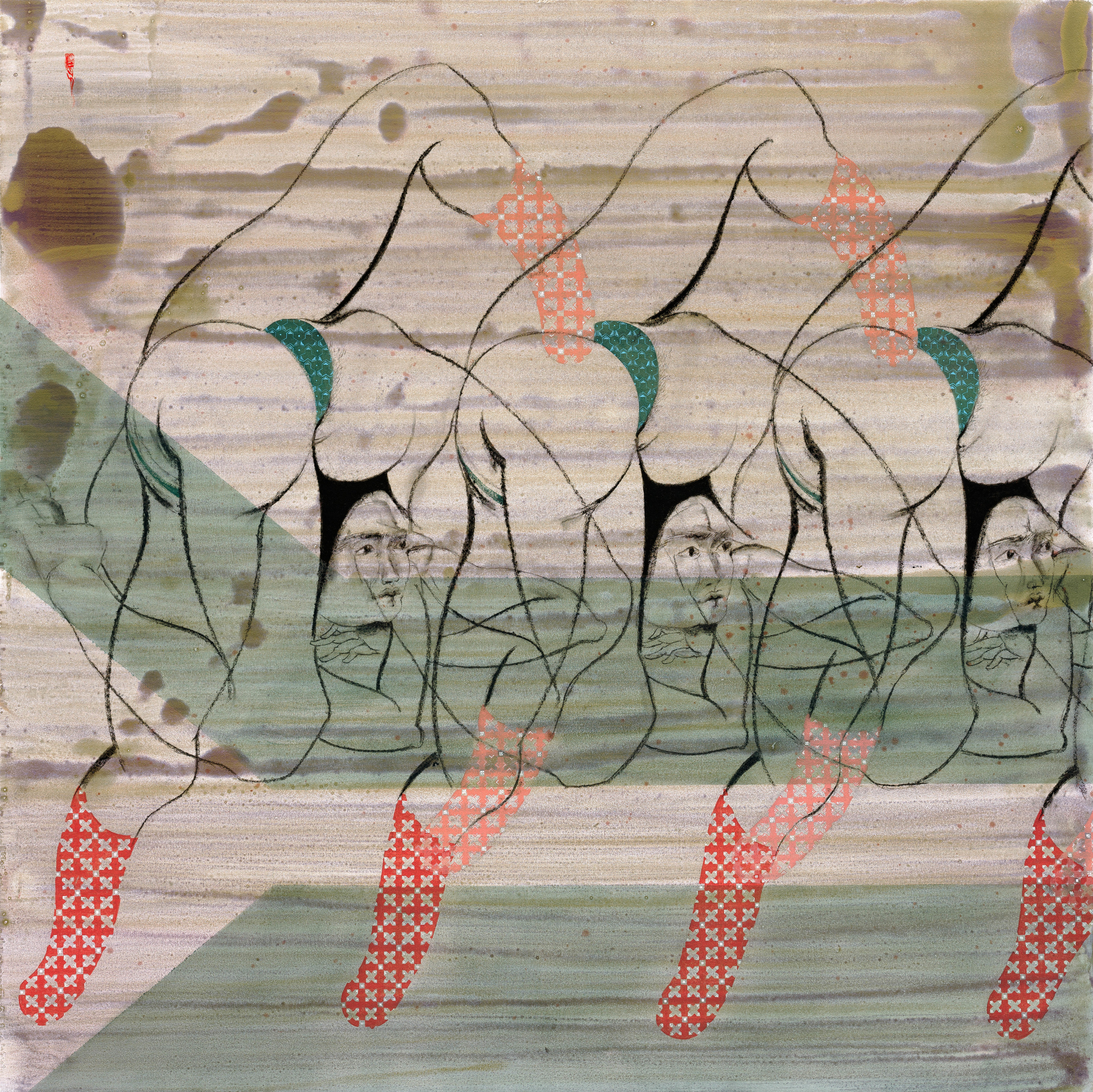 Hayv Kahraman Green AntiBody2020 Oil and dried pigment on panel 127 x 127 cm 50 x 50 in