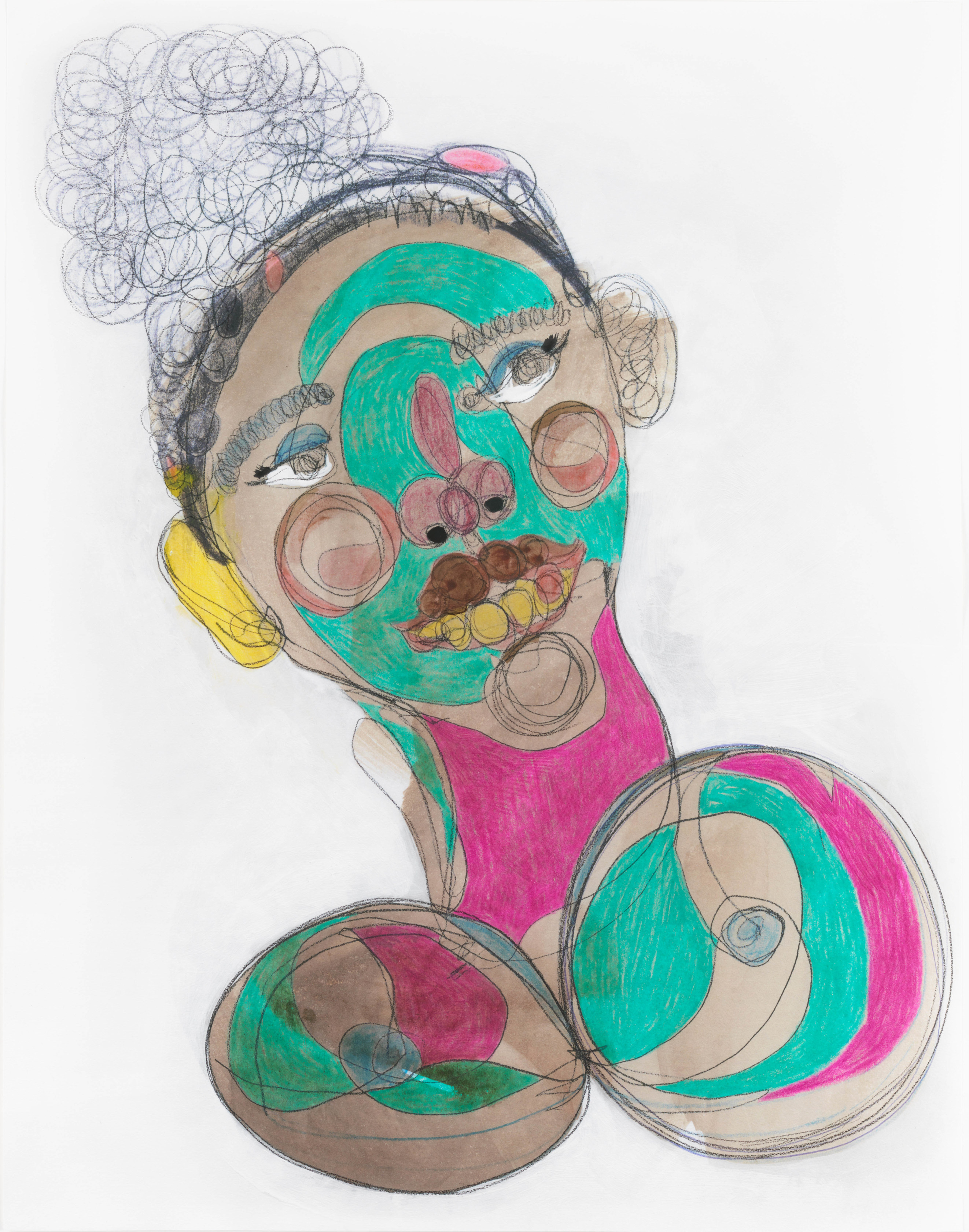 Tschabalala Self, Black Face Gemstone, 2021