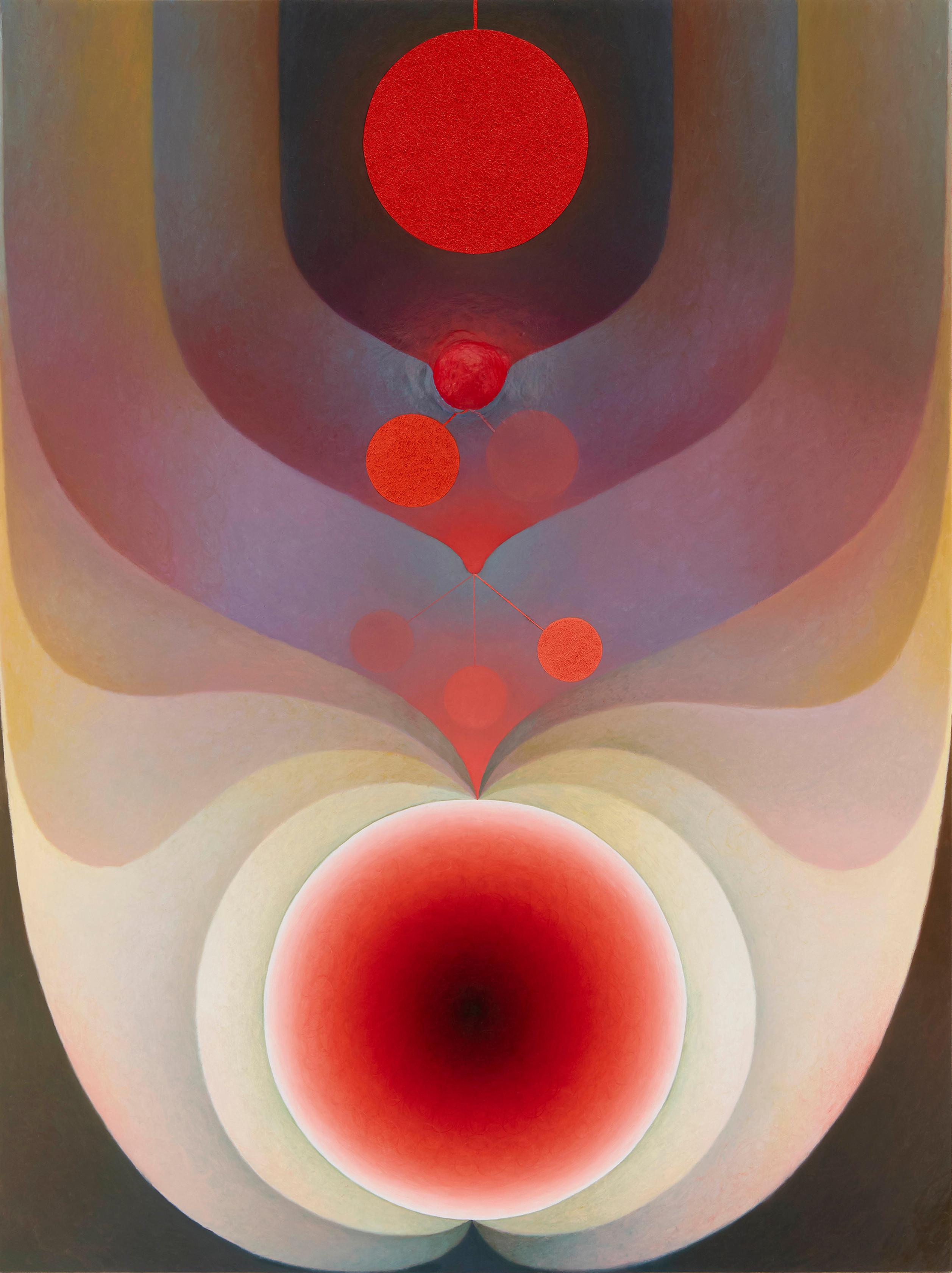 Loie Hollowell The pit and the pendulum in red2025 Oil, acrylic medium, aqua resin, epoxy resin, and sawdust on linen...