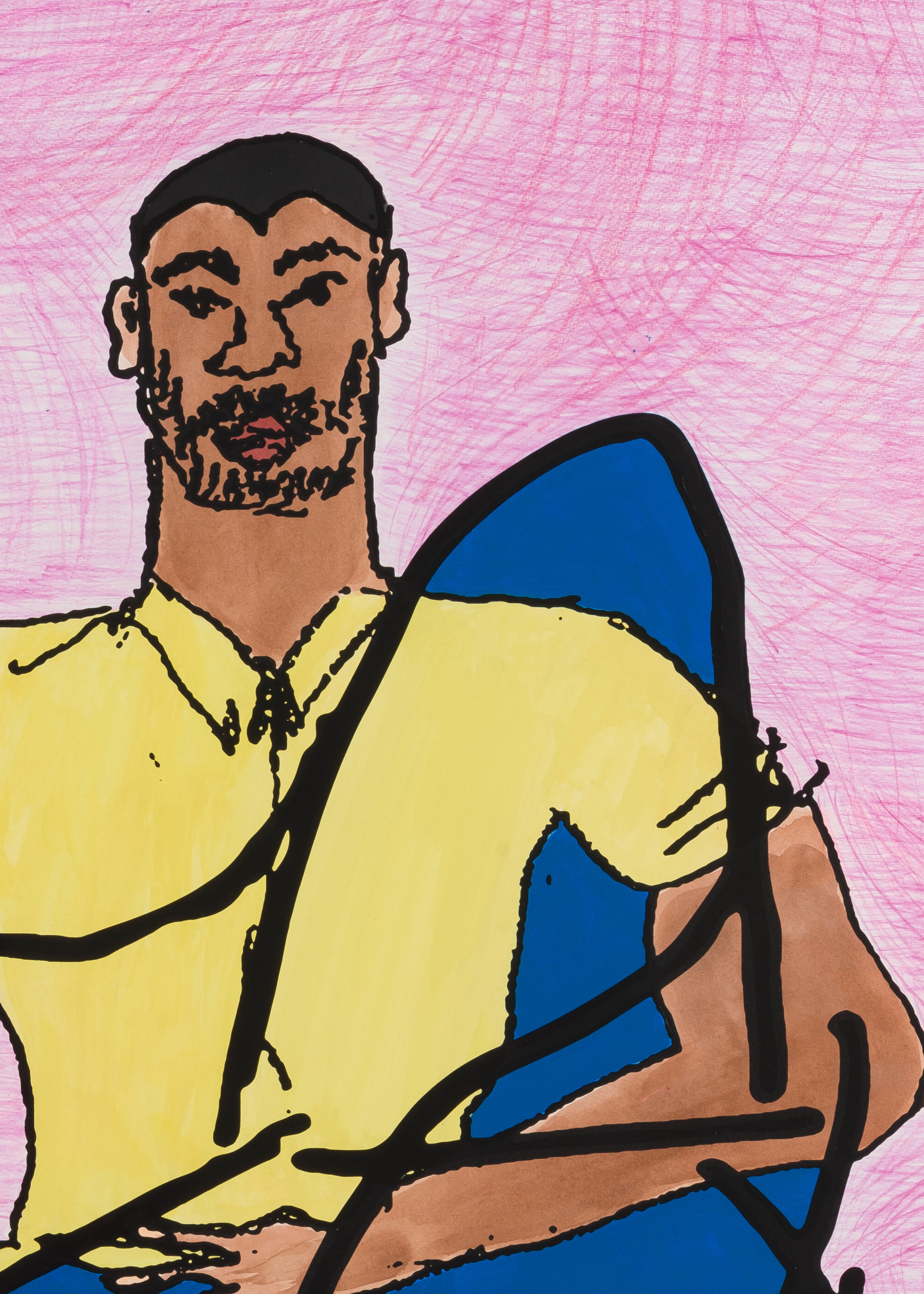 Tschabalala Self, At Home - Man in Yellow in Pink Room, 2022