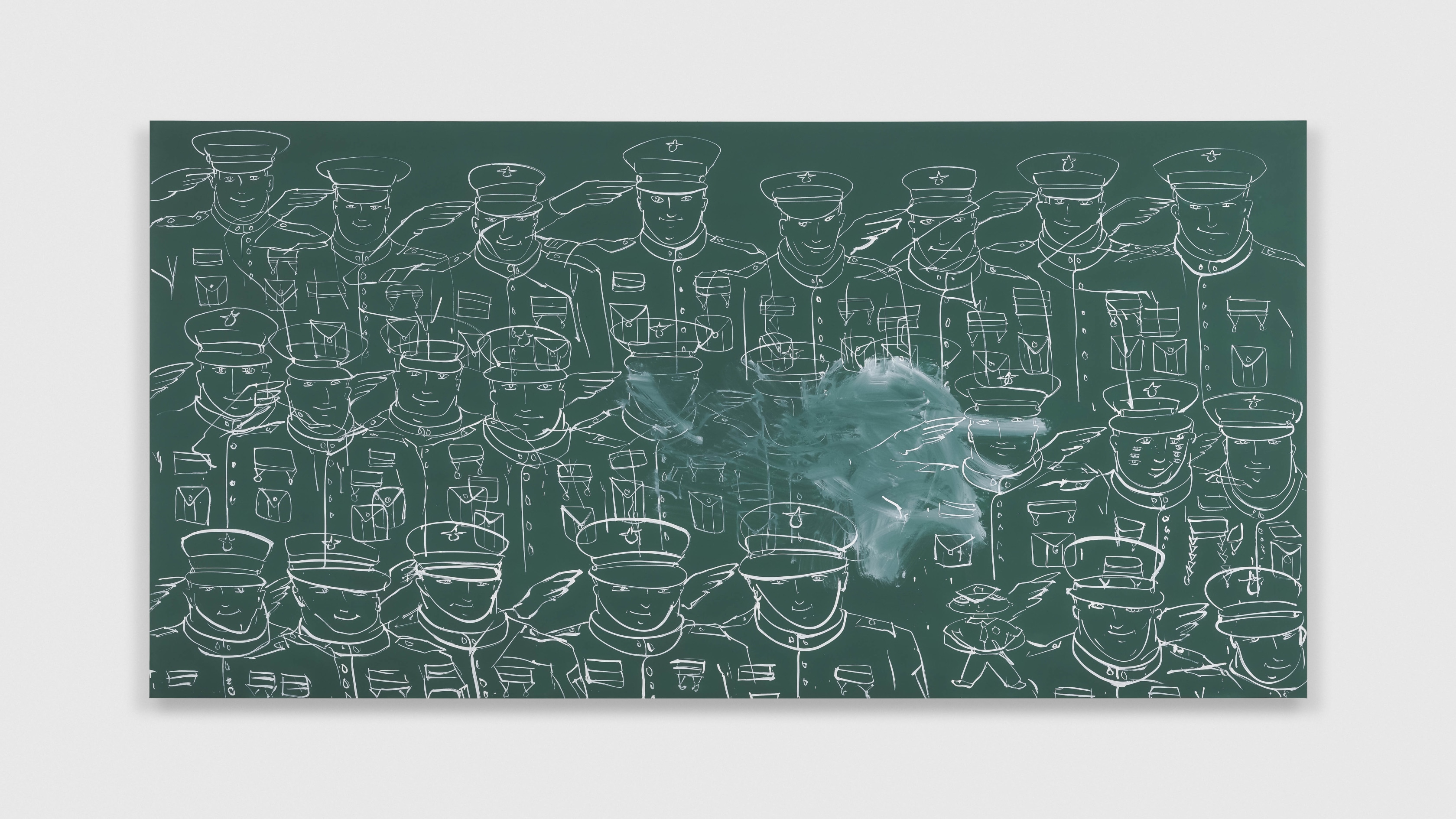 Tala Madani, Blackboard (Salutations), 2021