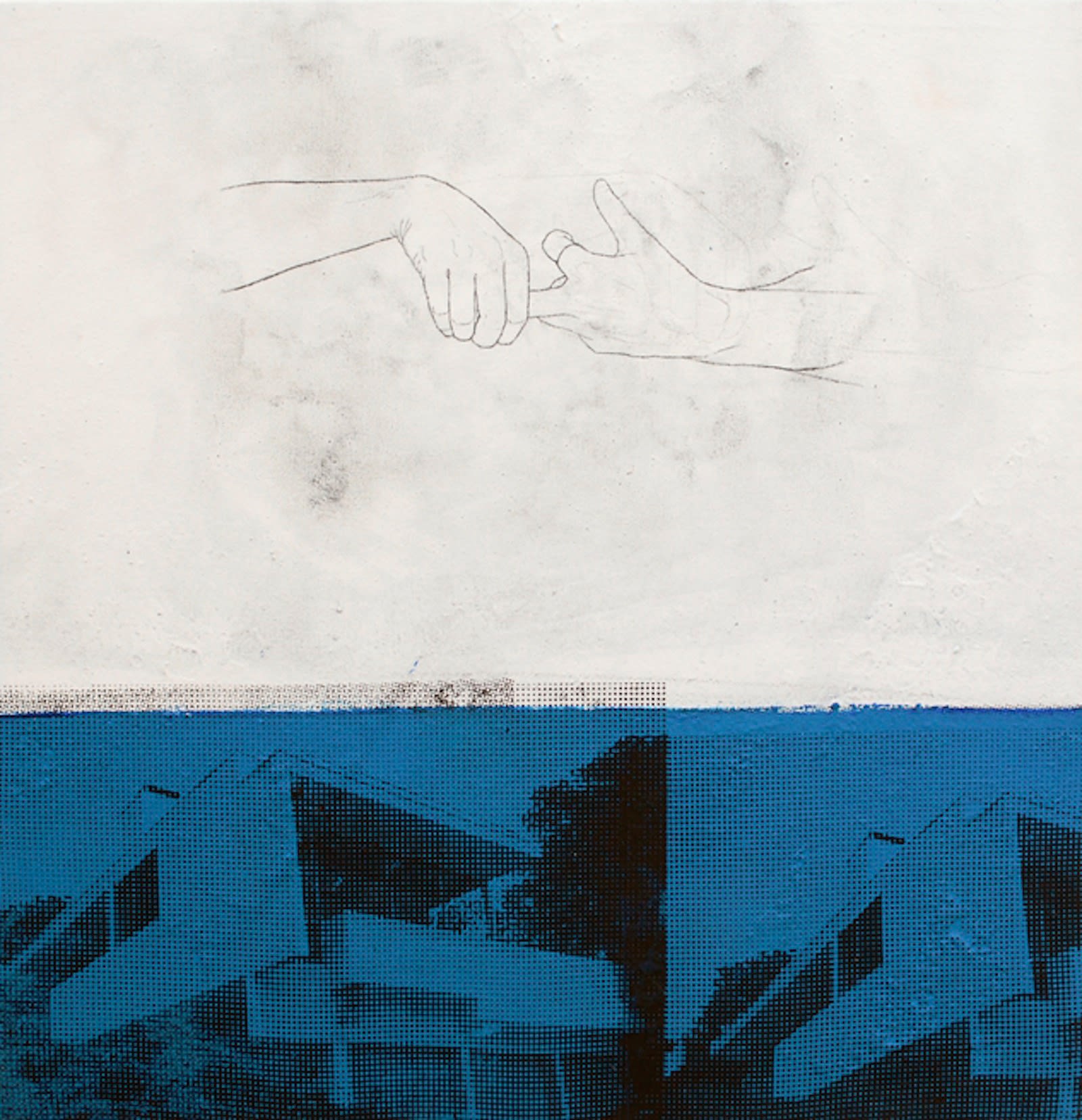 Julião Sarmento Silver Lake Blue Hands2010/2011 Polyvinyl acetate, pigments, acrylic, acrylic gesso, ink, graphite and silkscreen print on unprimed cotton...