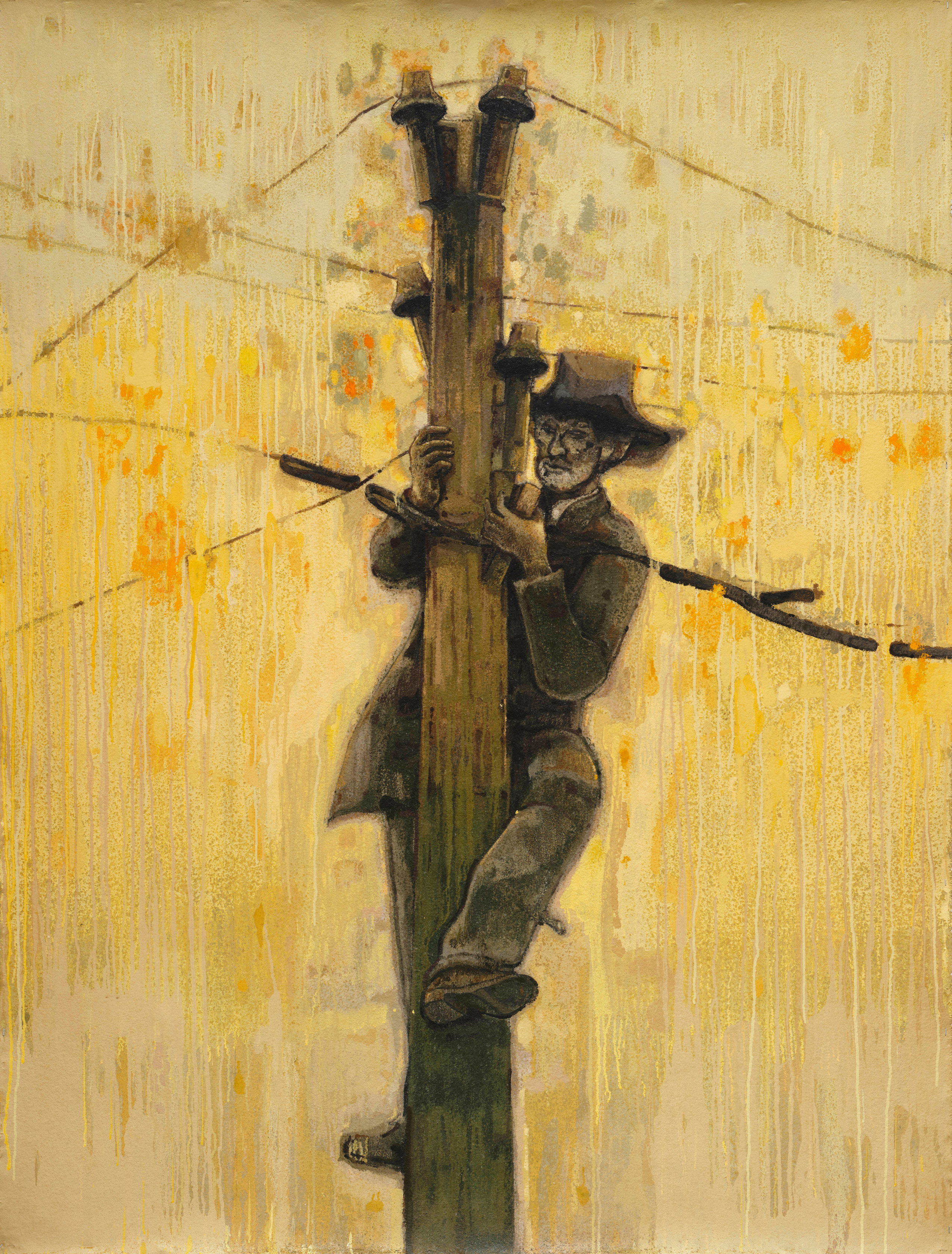 Sedrick Chisom, He was Deceived into Believing that He was Him, Scaling a Telegraph Pole, Fleeing from Igneous Rock, 2025