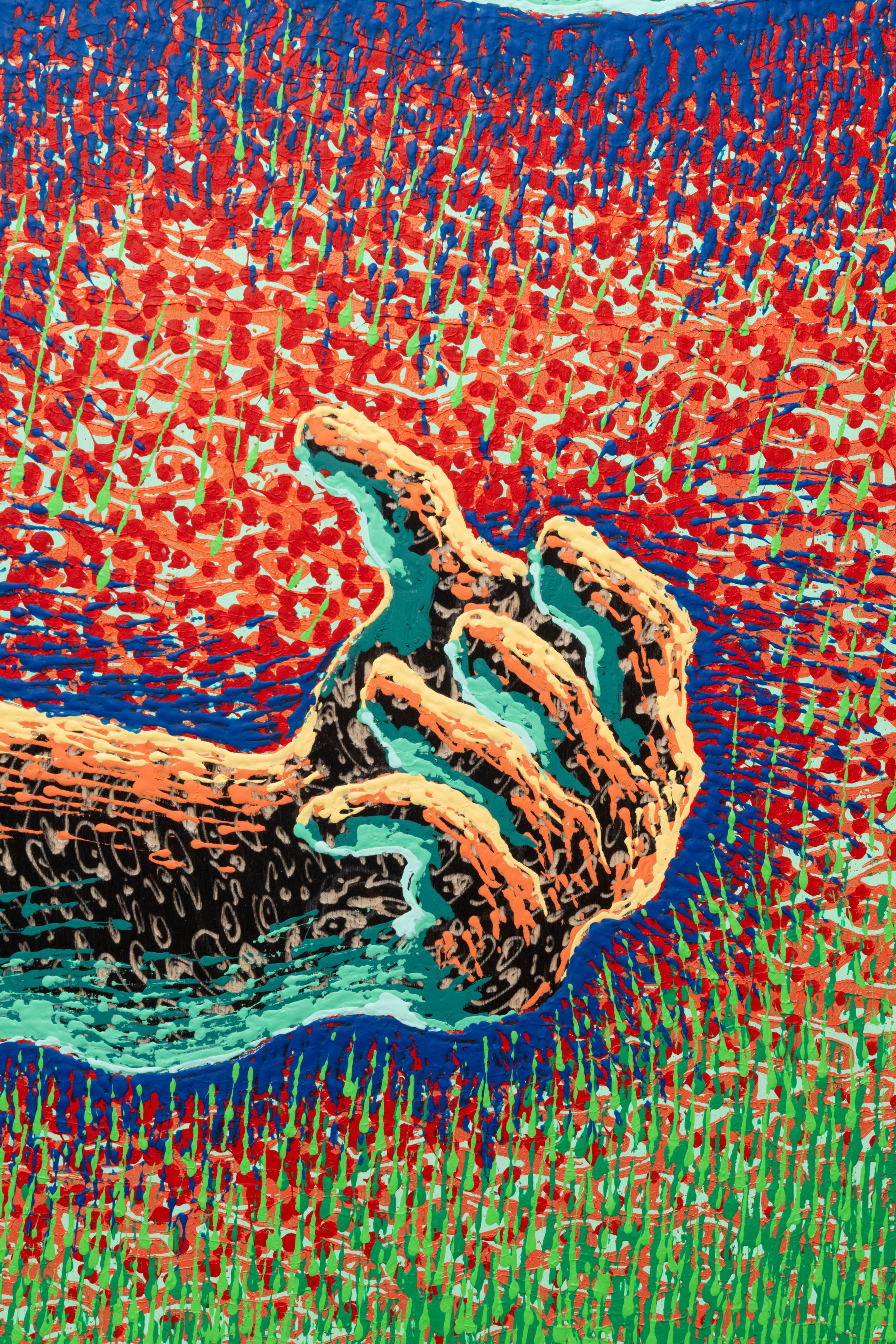 Didier William Joy is Flight2023 Acrylic, oil, ink, wood carving on panel 177.8 x 269.2 cm 70 x 106 in