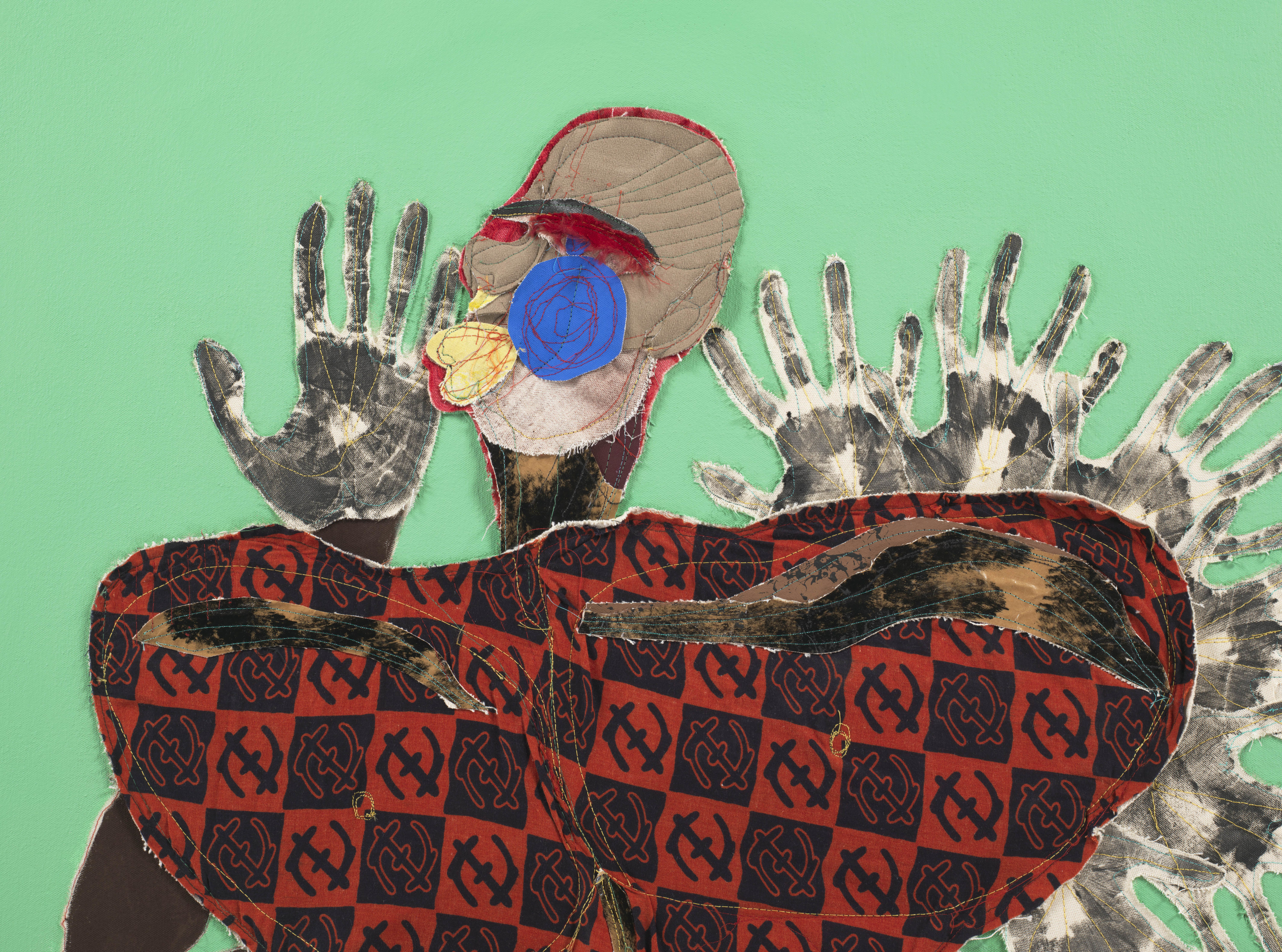 Tschabalala Self Black Hand2020 Fabric, silk, painted canvas and acrylic on canvas 172.7 x 127 cm 68 x 50 in