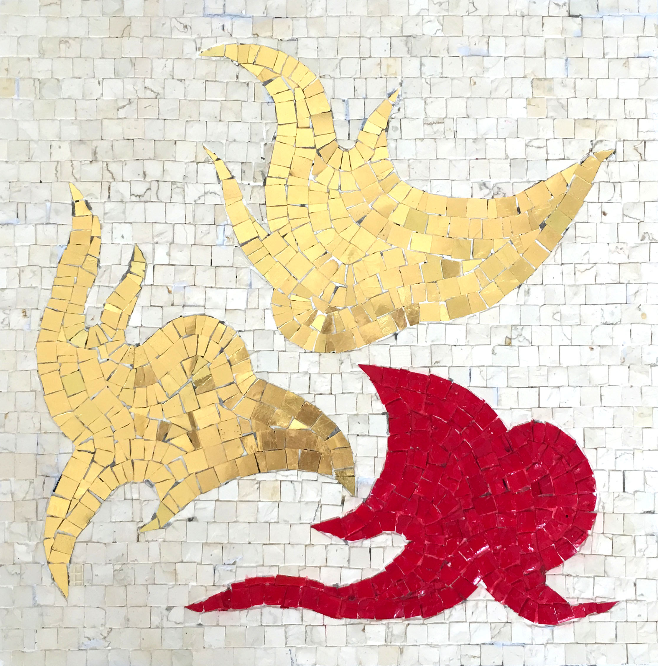 Shahzia Sikander, Silhouette of Hair (gold, red, white), 2017