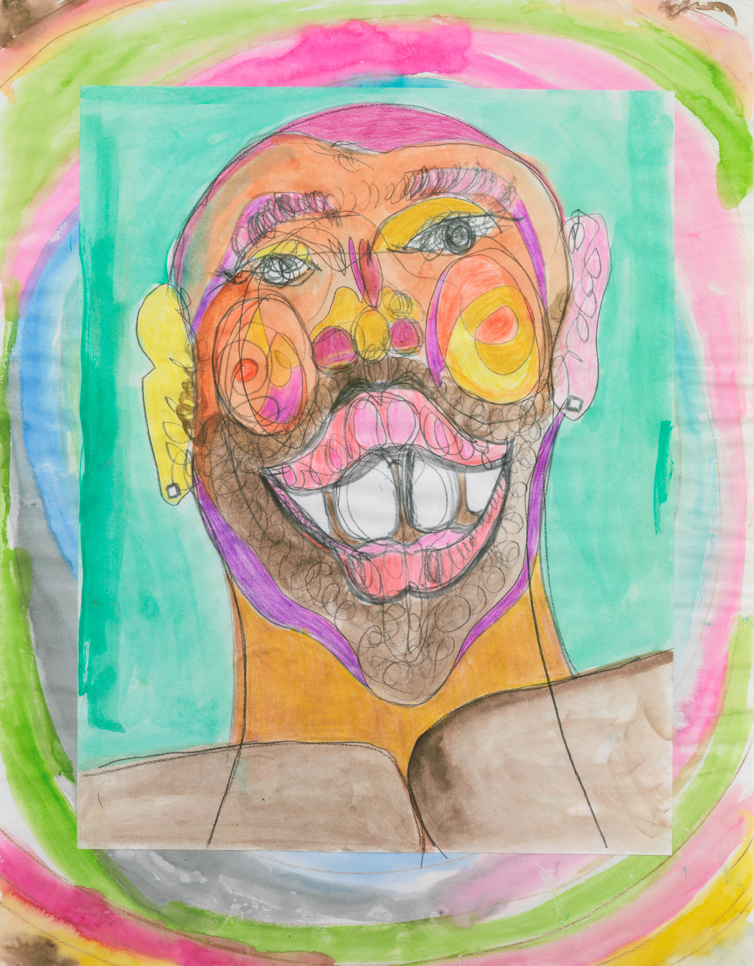 Tschabalala Self, Black Face with Rainbow Swirl Vivid, 2021