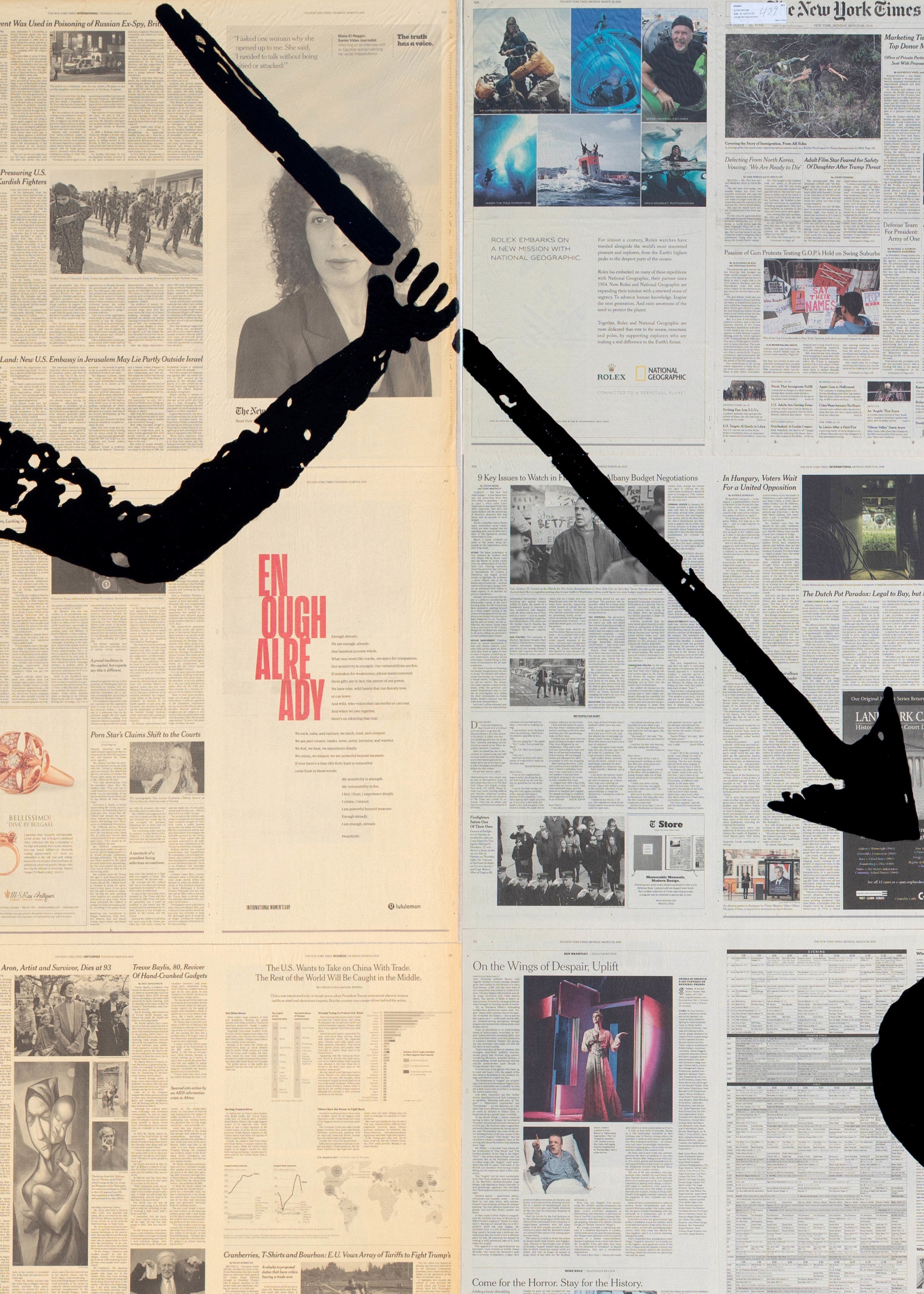 Rirkrit Tiravanija, untitled 2020 (black flag no. 3, new york times, march 8/26, 2018), 2020