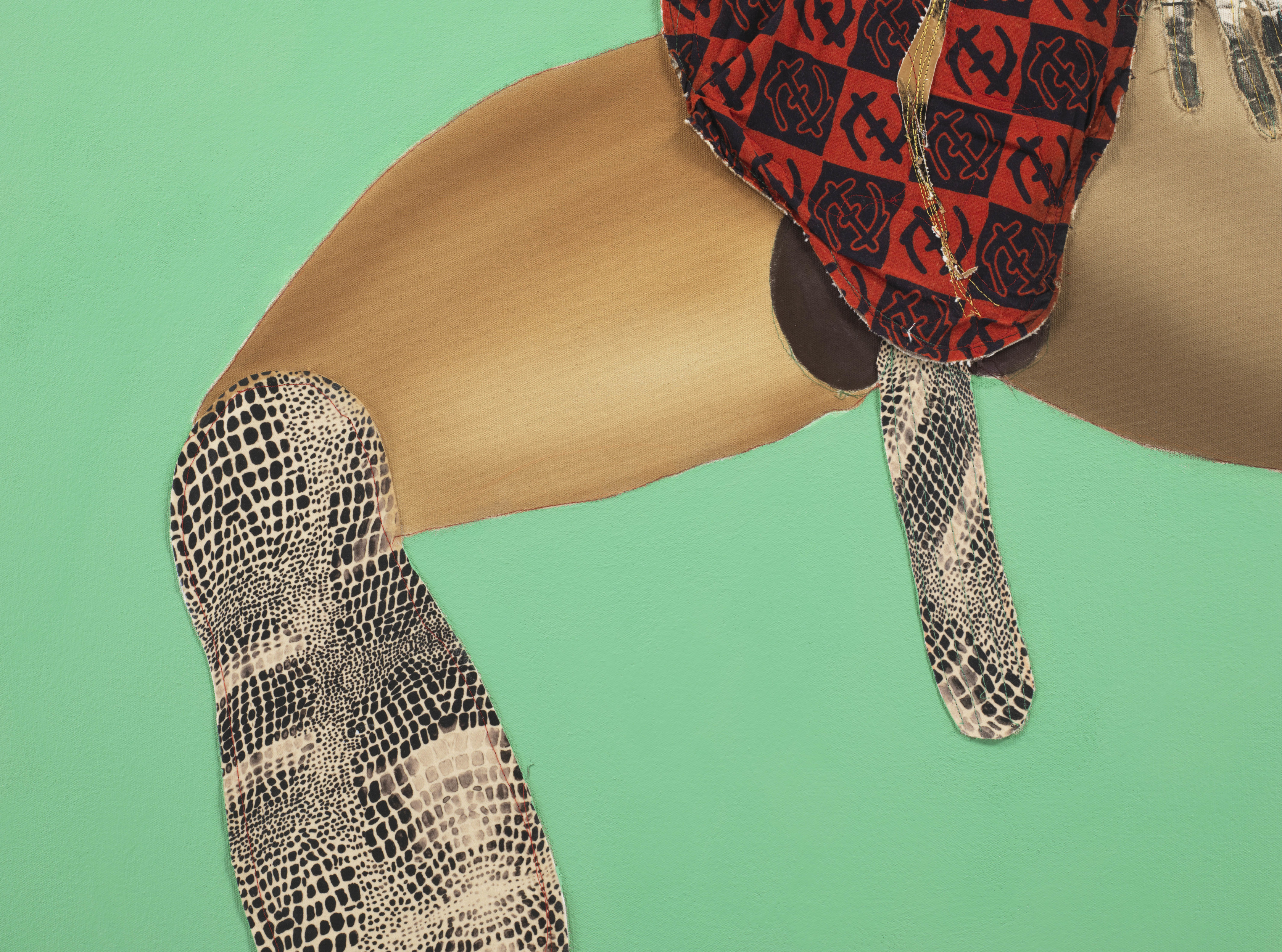 Tschabalala Self Black Hand2020 Fabric, silk, painted canvas and acrylic on canvas 172.7 x 127 cm 68 x 50 in