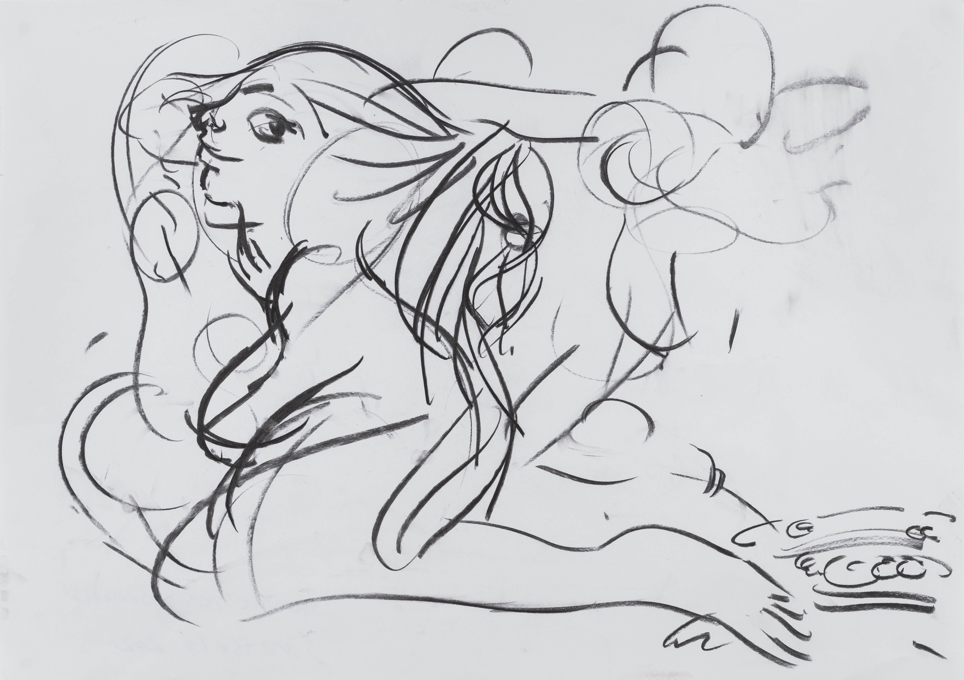 Sofia Mitsola Huntresses’ Braids2021 Charcoal on paper 60 x 84 cm 23 5/8 x 33 1/8 in