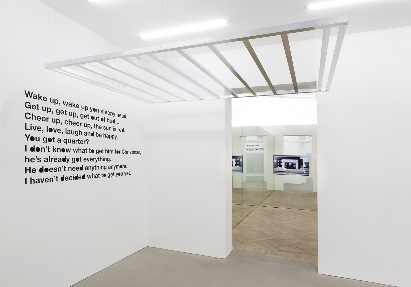 Standard Reference Platform, 2014 Raw aluminium, clear Plexiglas, vinyl letters The sculptural works integrate the artist’s ongoing use of text...