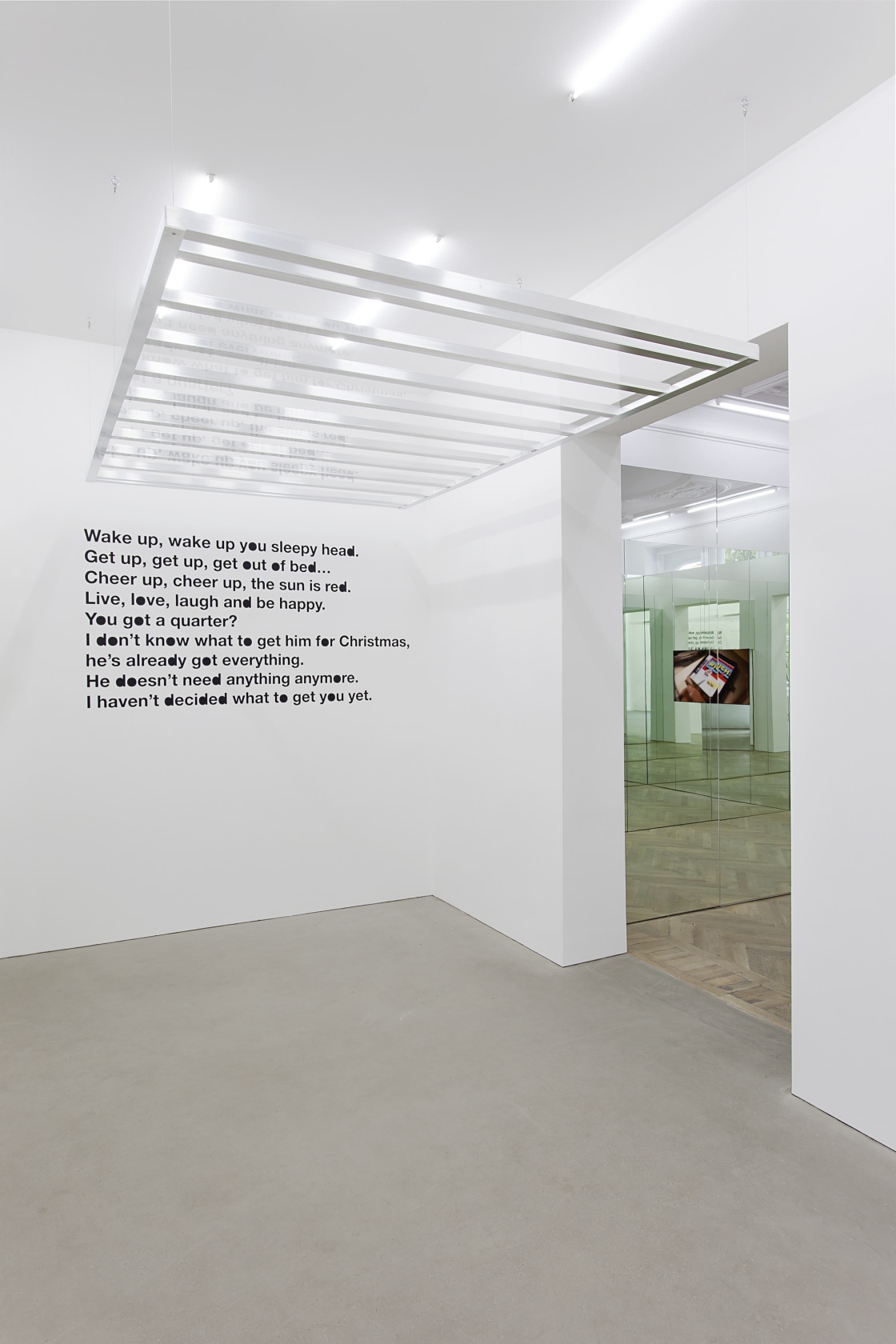 Standard Reference Platform, 2014 Raw aluminium, clear Plexiglas, vinyl letters The sculptural works integrate the artist’s ongoing use of text...