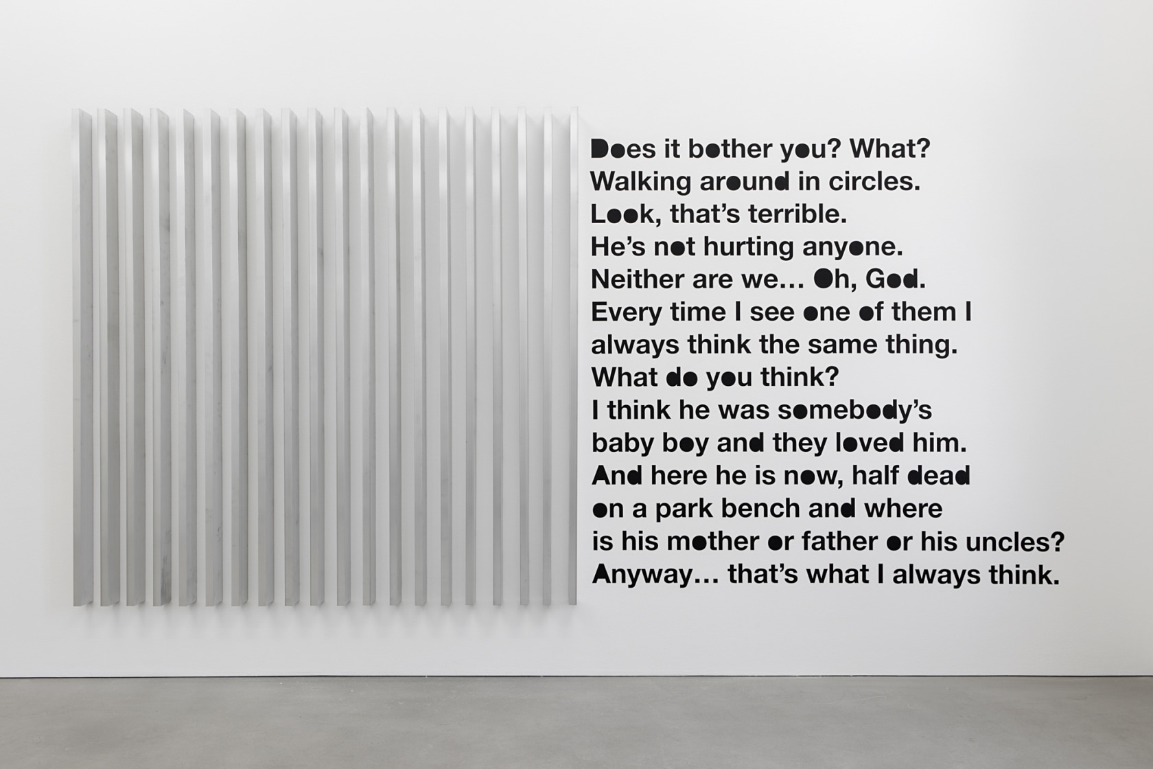 Restricted Reference Fins, 2014 Raw aluminium, vinyl letters The sculptural works integrate the artist’s ongoing use of text and abstraction...