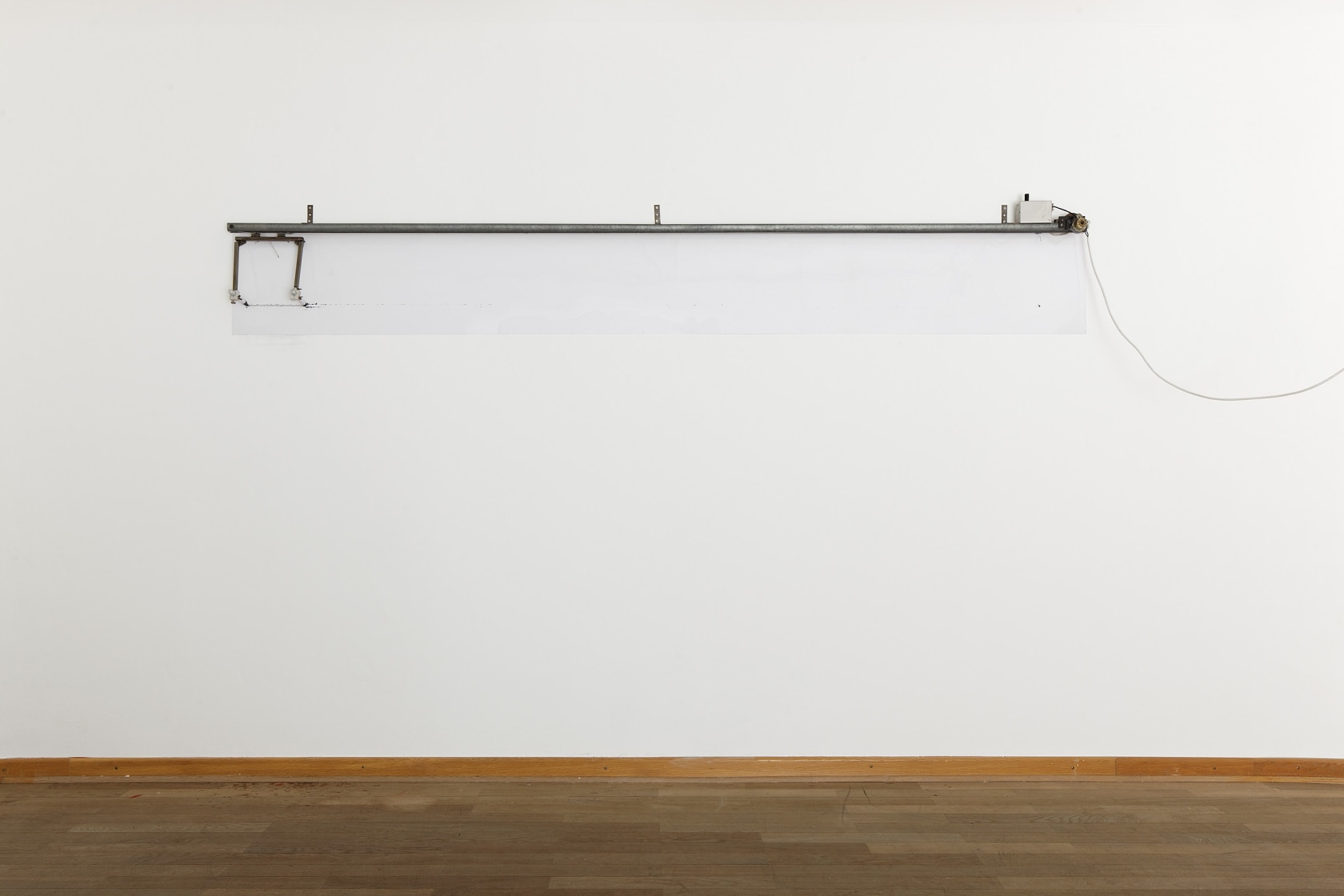 On/Off Line Drawing Machine, 1991 Steel rail, pulleys, rope, motor, switches, brackets, rollers, pen, wiper This drawing machine has no...