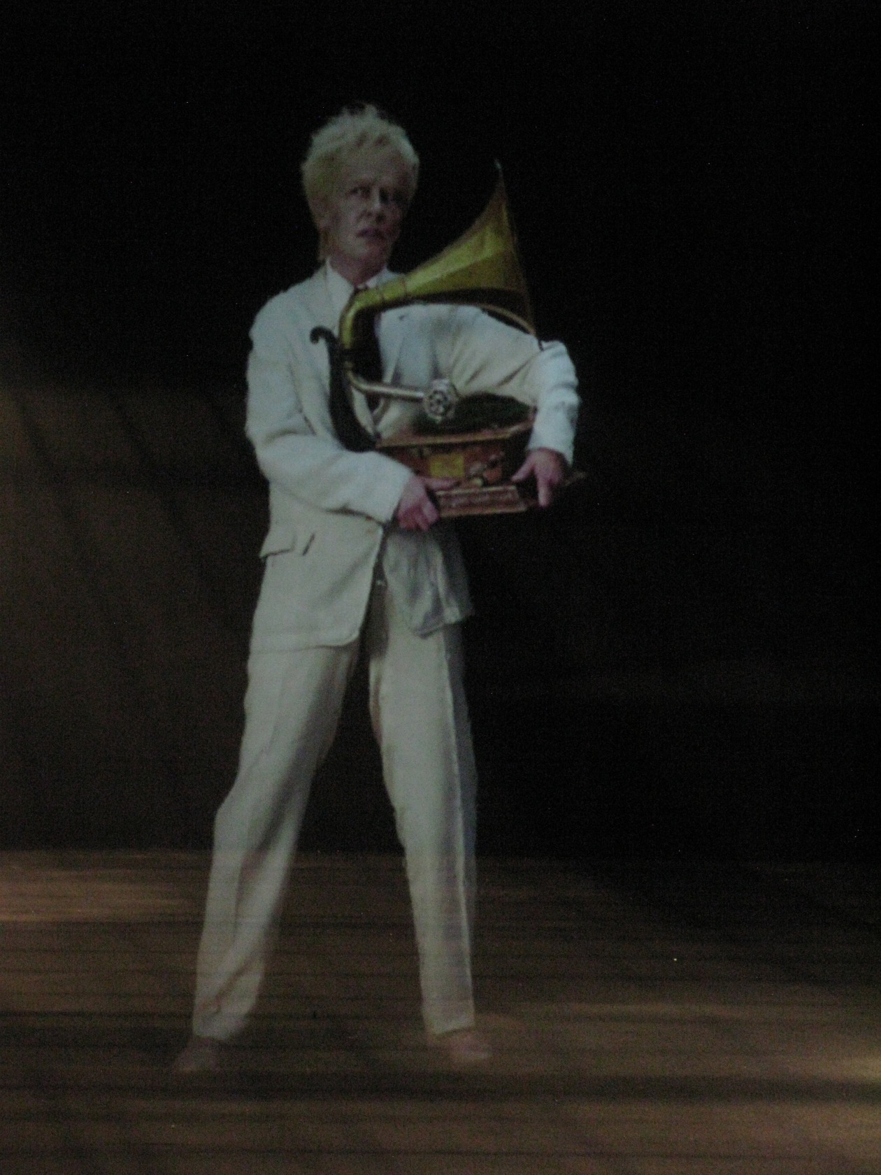 M.2062 (Fitzcarraldo), 2014 HD video, special projection, hologram, pepper ghost effect, computer, amplifier, speakers, special foil screen, lights, curtains Fitzcarraldo...