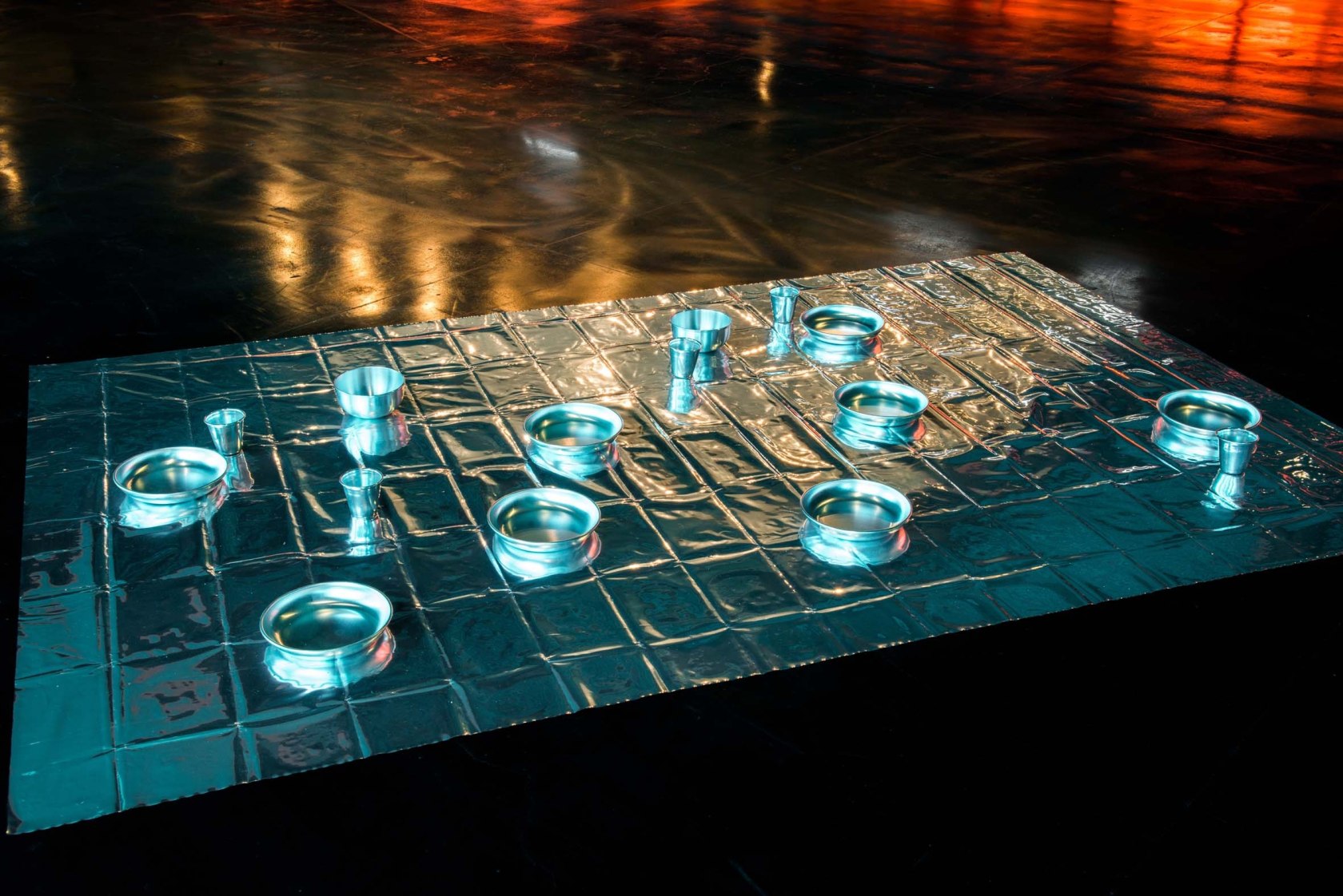 Untitled, 1987/2015 Aluminum objects, survival blanket Characteristic of her continuous play with temporal displacements and the subjectivity of experience, the...