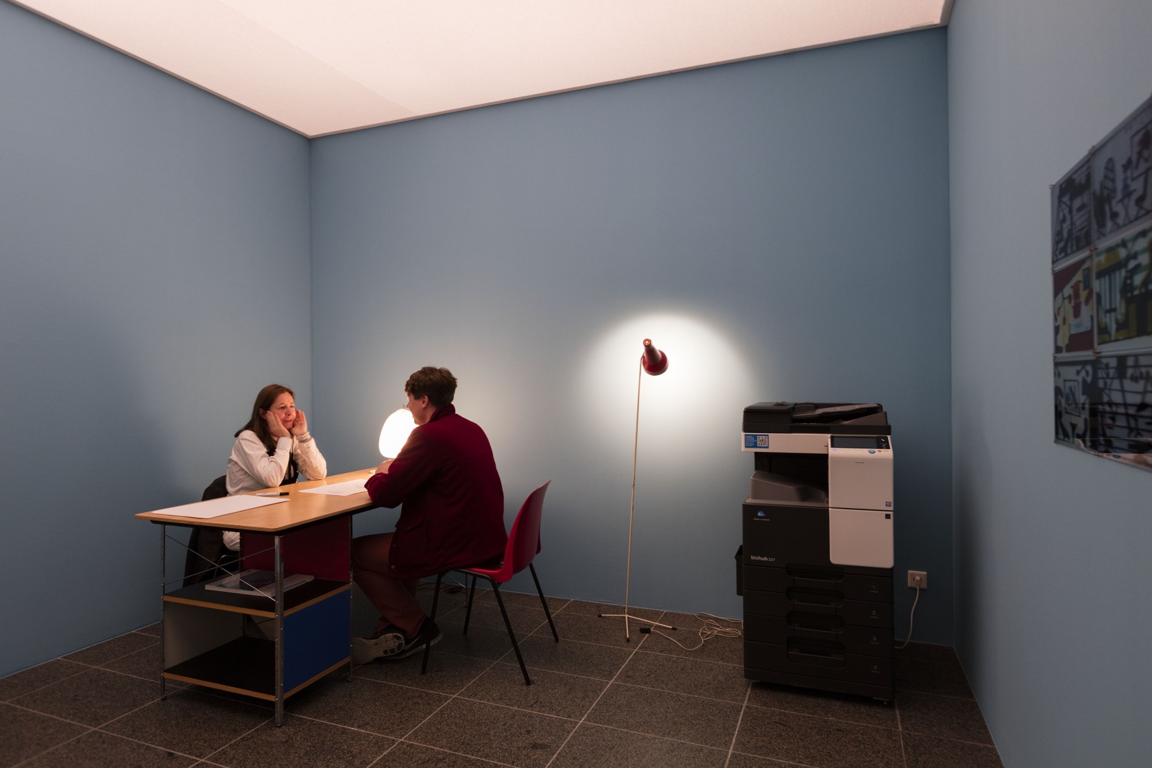 Séances Biographiques, 3e session, 1994/2015 Chairs, desk, lamps, photocopier, framed archival digital prints (RGB Prints, 2013), Kodak prints on transparent...