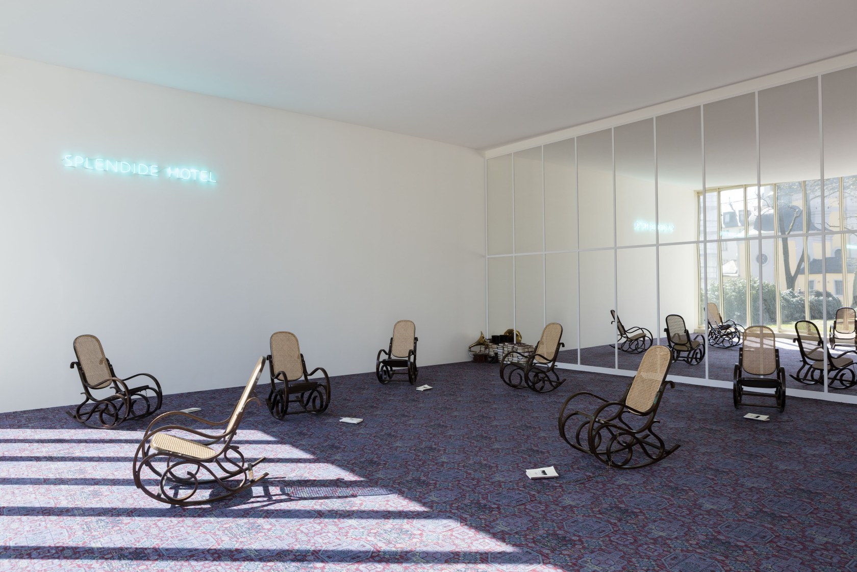 Splendide Hotel, 2015 Neon sign, installation The term Splendide Hotel was adapted from a line by poet Arthur Rimbaud. Gonzalez-Foerster...