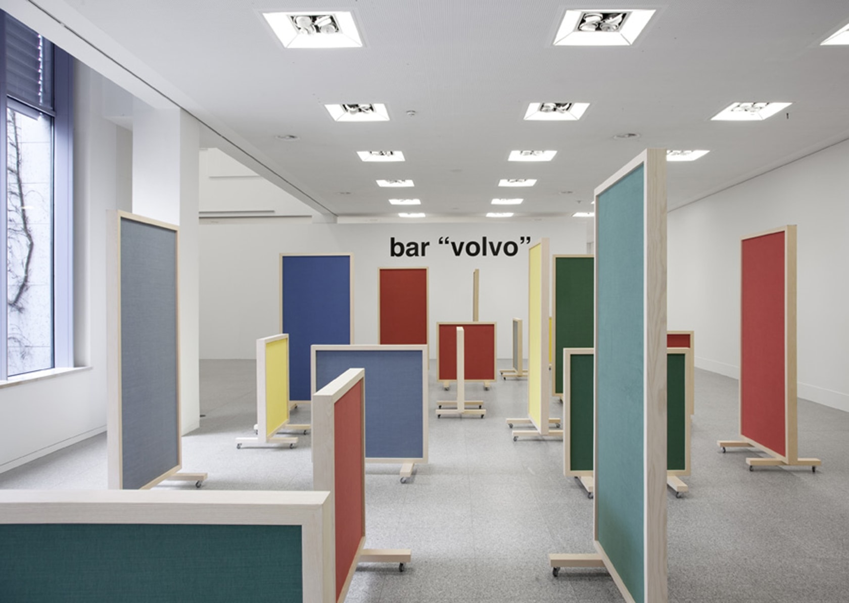 A Volvo Bar, 2008 Dyed Hessian, wood, vinyl texts, script, actors Photo © David Ertl