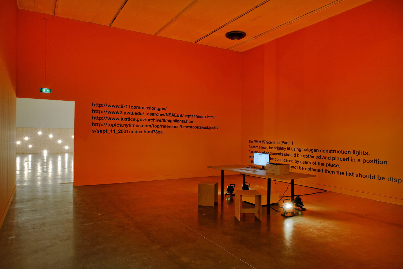 The What If? Scenario (Part 1), 1995–2014 Texts, halogen lamps Photo © Blaise Adilon