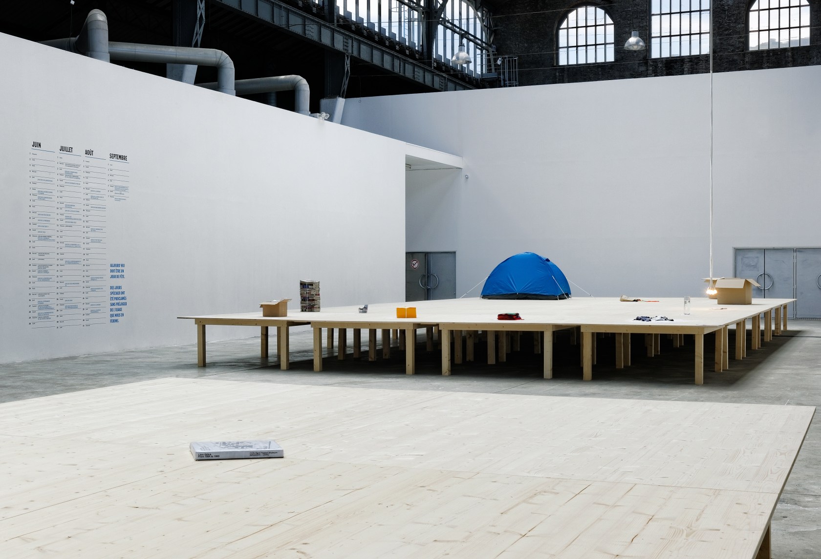 with Gabriel Kuri Everyday Holiday / La fête au quotidien, 1996 (left) Institutional signage, confetti stickers Prototype Ibuka! Coffee Table/Stage...