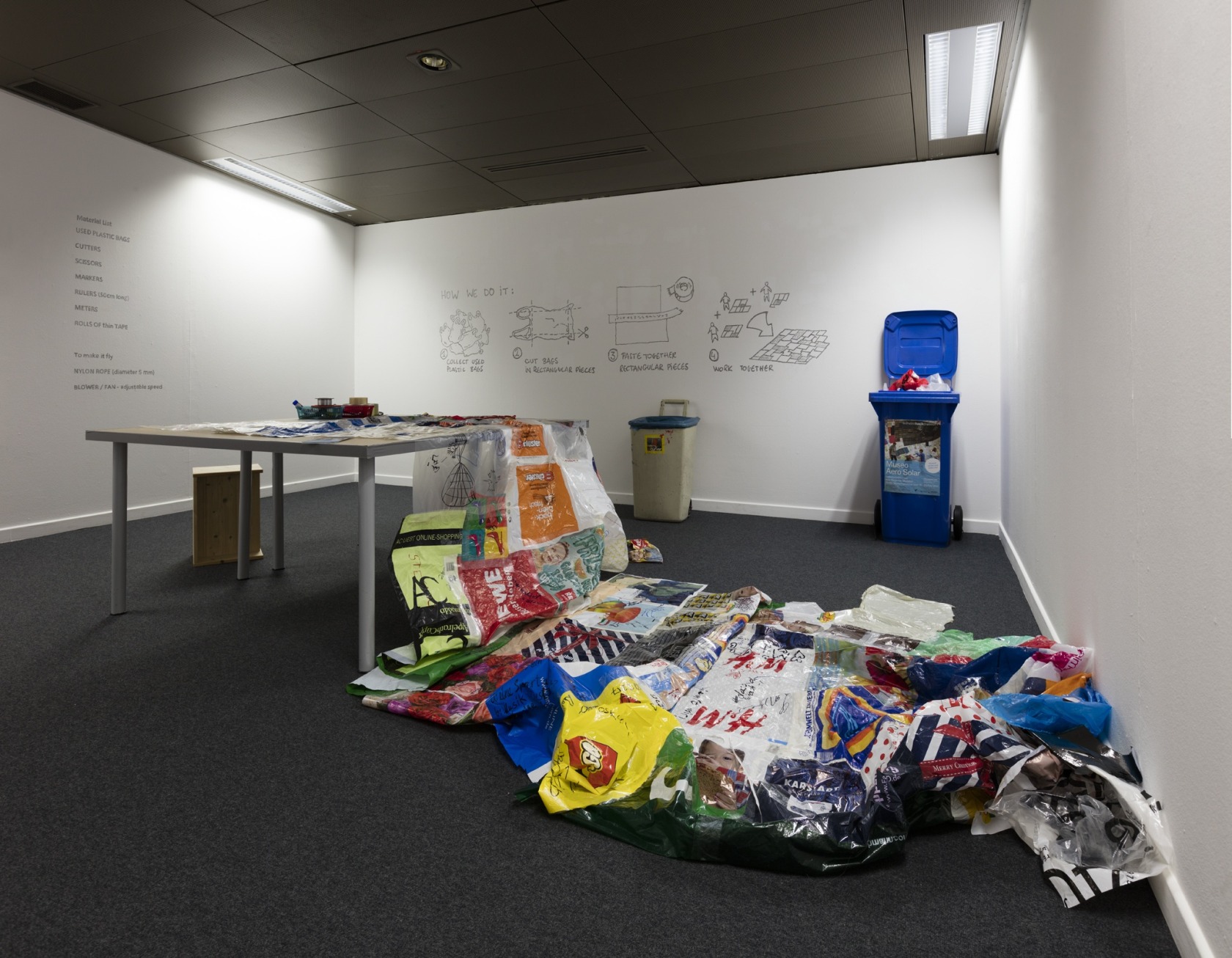 Museo Aero Solar, 2007–ongoing Reused plastic bags, ventilator, tape, polyester rope, fabric The work is a flying museum, a solar...