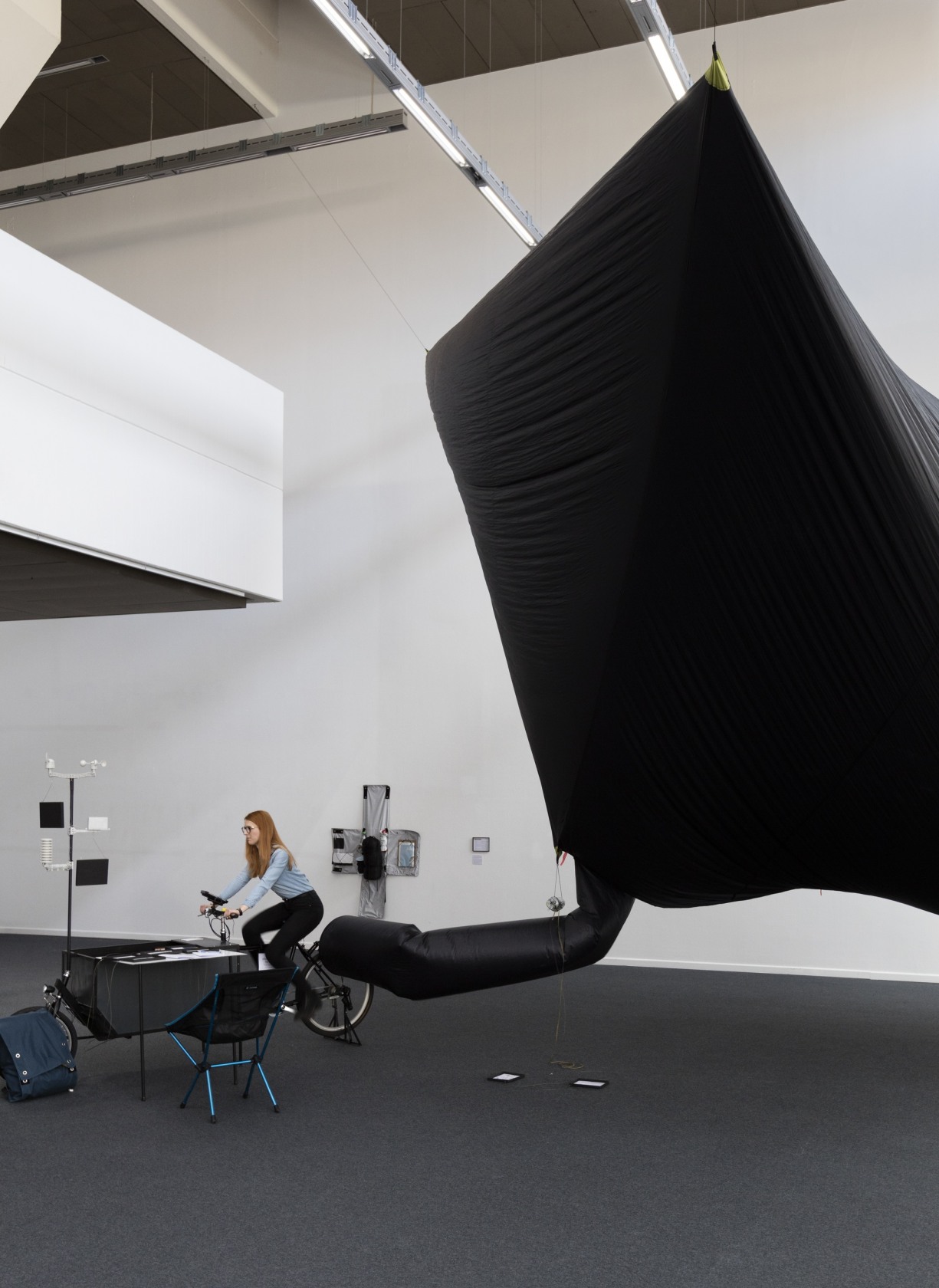 Becoming Aerosolar Free Flight 1227, 2015 Cargo bike, ventilator, wind tunnel, weather station, solar panels, car battery, solar charge controller,...