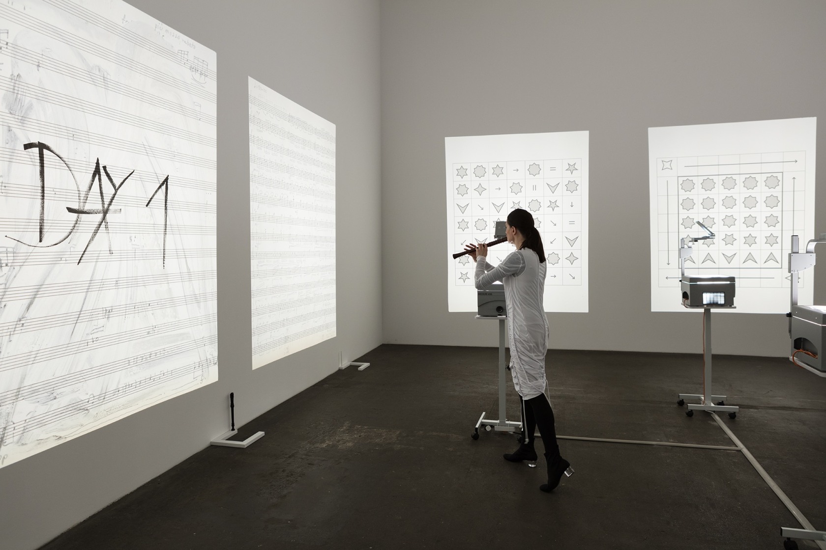 Who's Afraid of Sol La Ti? (Invention 1), 2016 49 musical modules (digital print on paper), 15 meta scores (foil...