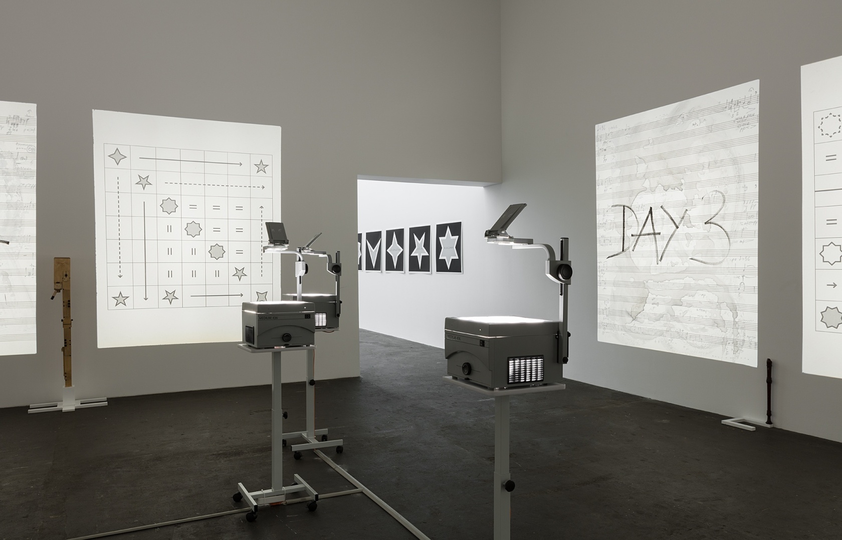 Who's Afraid of Sol La Ti? (Invention 1), 2016 49 musical modules (digital print on paper), 15 meta scores (foil...