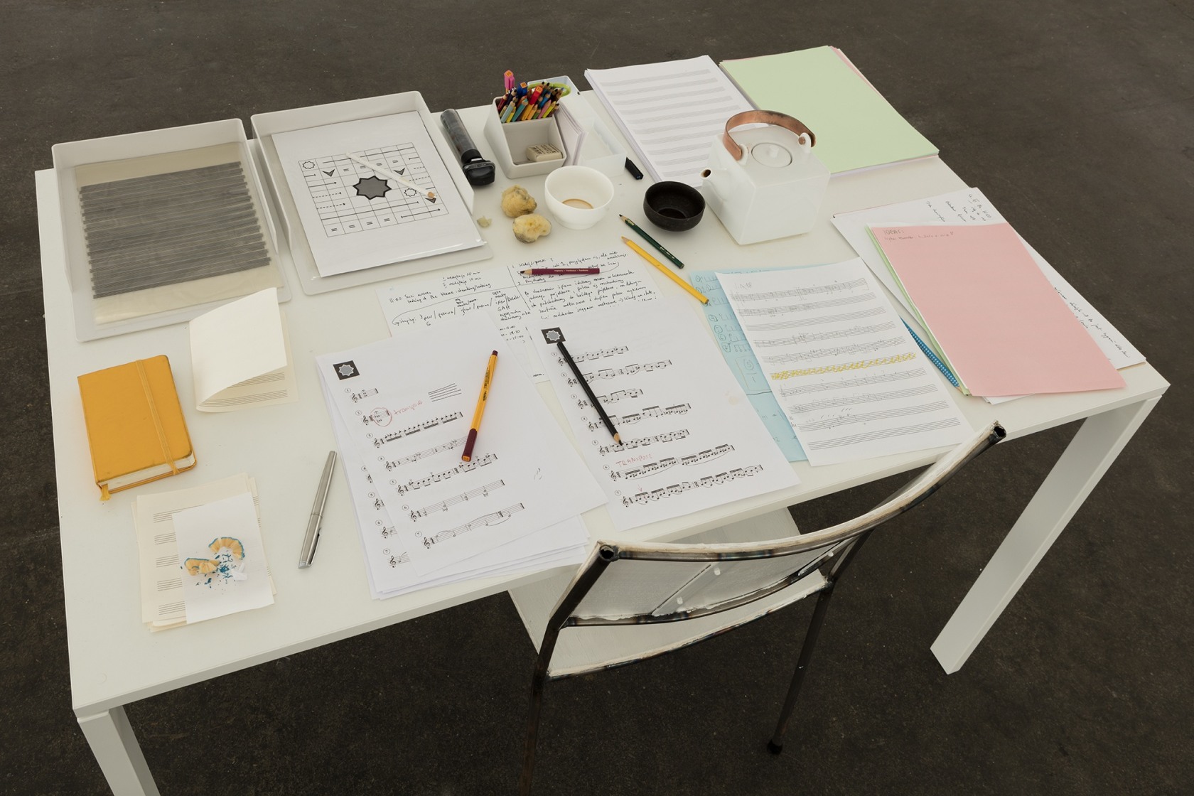 Who's Afraid of Sol La Ti? (Invention 1), 2016 49 musical modules (digital print on paper), 15 meta scores (foil...