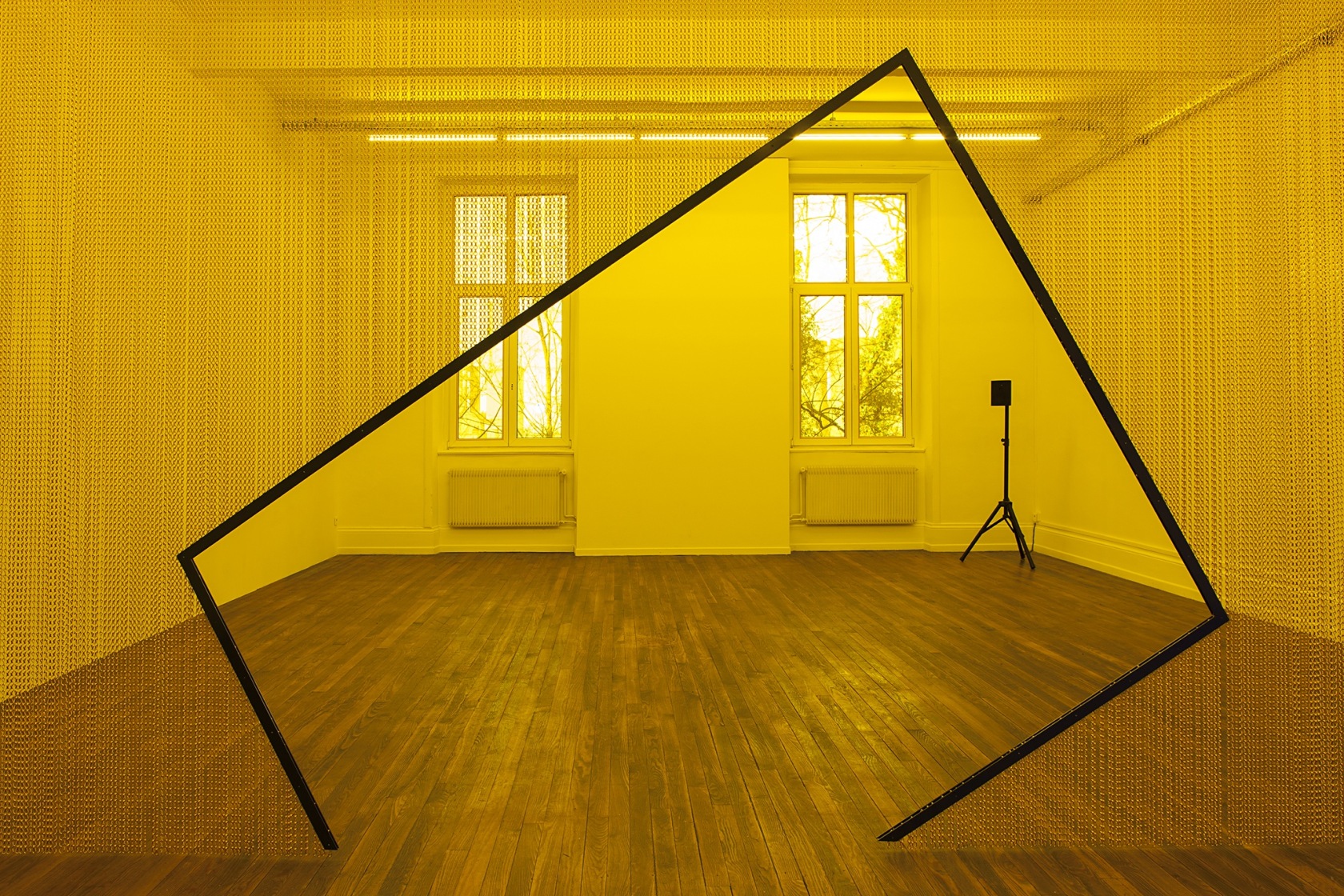 Untitled, 2014 Kriska aluminium curtain, laser-cut and powder coated steel frame The curtains are both indications of a transition (meant...