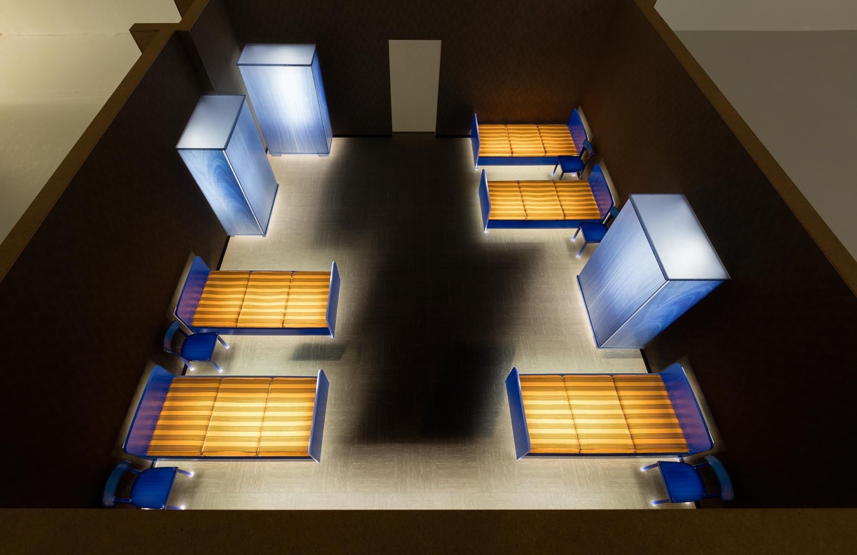 Schlafsaal, Modell 1:5, 2013 (detail) Wood, paper, aluminium, acrylic glass, duratrans, light installation 230 x 240 x 280 cm Photo...