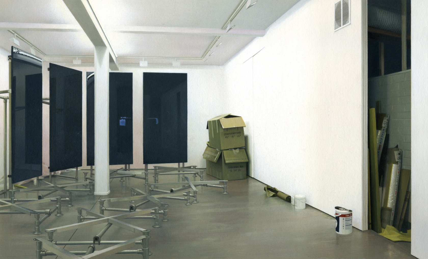 Installation: Banks Violette, 2006 Tempera on paper Grassie’s paintings of exhibition views have a stillness that sometimes belies their subject...